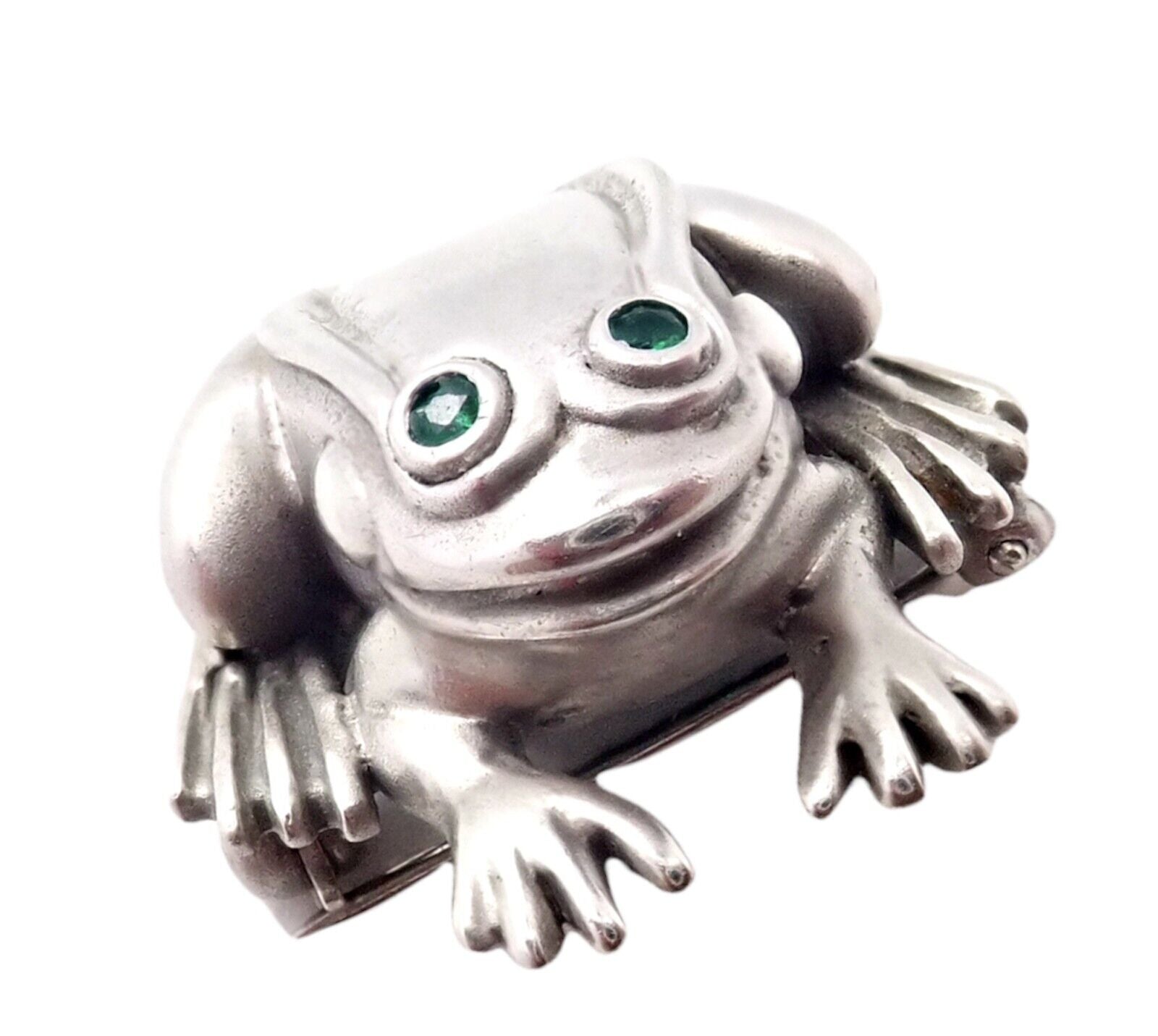 Rare! Authentic Kieselstein Cord 18k White Gold Frog Emerald Brooch 1998 | Fortrove