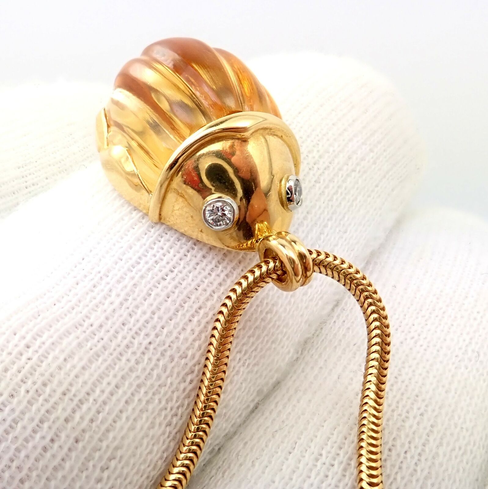 Rare Tiffany & Co Platinum 18k Gold Carved Citrine Diamond Scarab Necklace | Fortrove