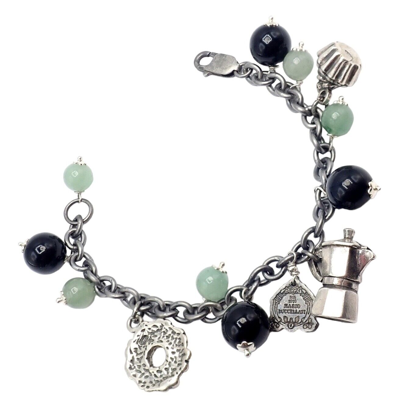 Rare! Vintage Mario Buccellati Silver Coffee Jadeite Onyx Bead Charm Bracelet | Fortrove