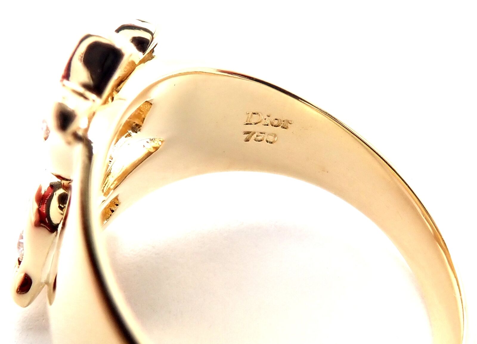 Rare! Authentic Christian Dior 18k Yellow Gold Diamond Flower Tulip Band Ring | Fortrove