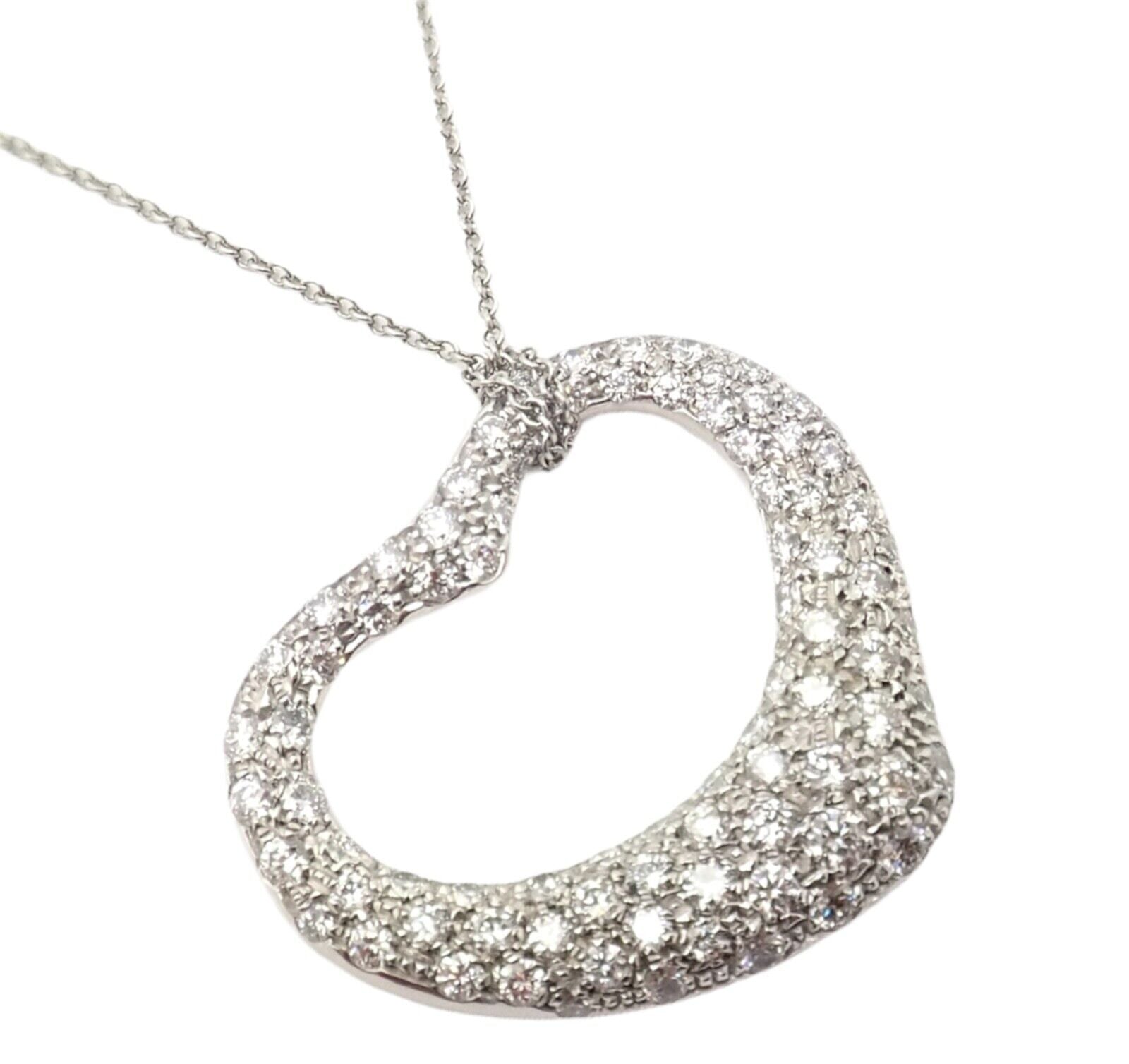 Authentic! Tiffany & Co Elsa Peretti Platinum Diamond Large Open Heart Necklace | Fortrove