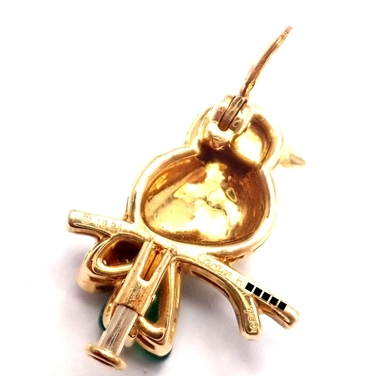 Authentic! Cartier 18k Yellow Gold Diamond Onyx Ruby Chalcedony Bird Pin Brooch | Fortrove