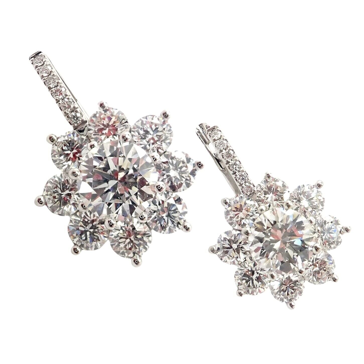 Authentic! T Foster & Co Platinum Flower 4.84ctw Diamond Stud Halo Earrings GIA | Fortrove
