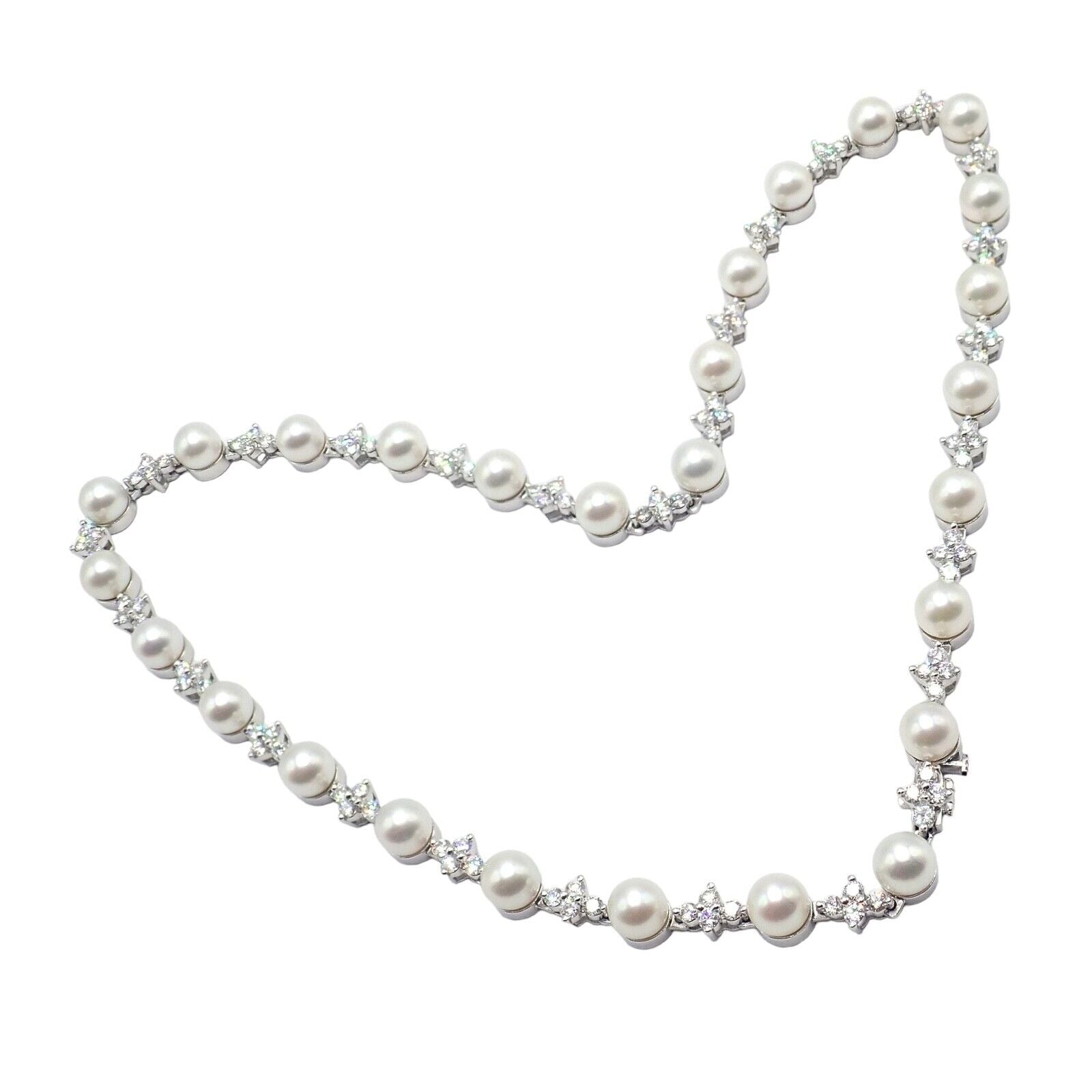 Authentic! Tiffany & Co Platinum Diamond 6.5mm Pearl Necklace | Fortrove