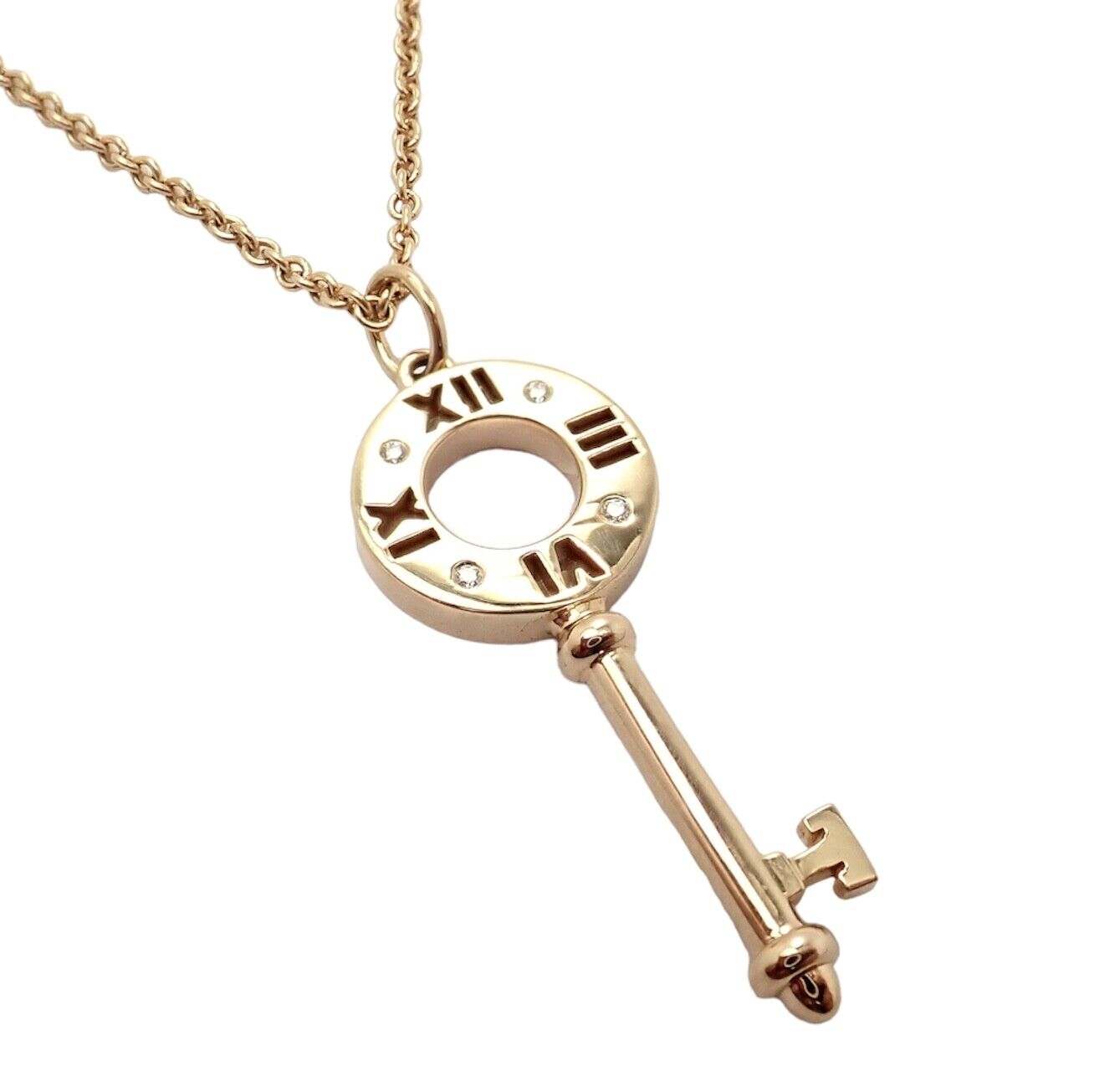 Authentic Tiffany & Co 18k Rose Gold Atlas Diamond Key Pendant Necklace | Fortrove
