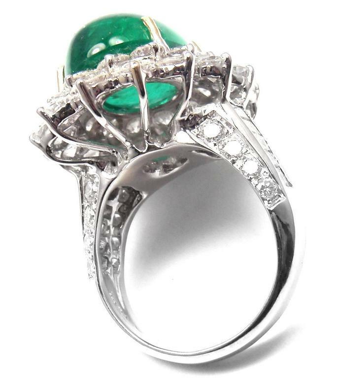 Authentic Craig Drake 18k White Gold Large 10.97ct Emerald Diamond Cocktail Ring | Fortrove