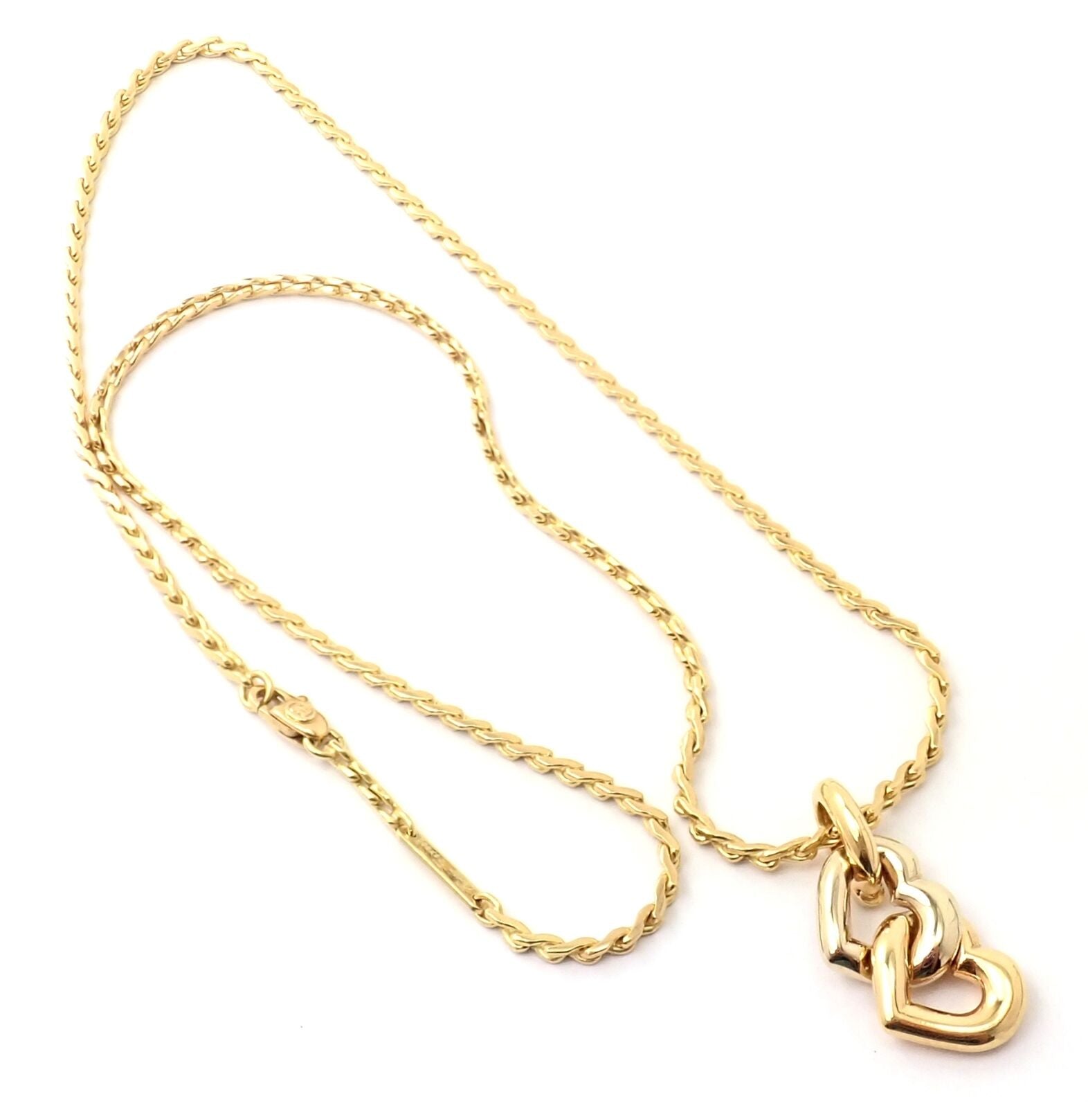 Authentic! Cartier 18k Yellow White Gold Double Heart Pendant S Chain Necklace | Fortrove