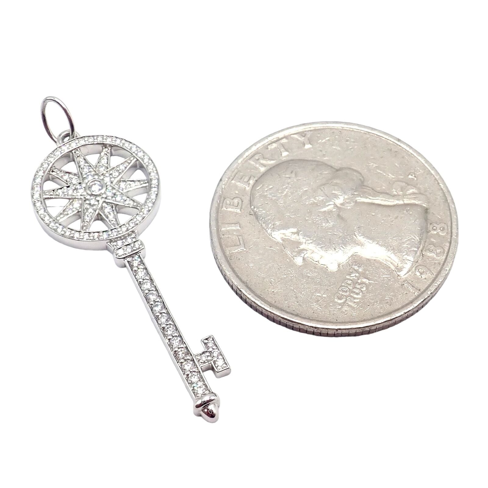 Authentic! Tiffany & Co Platinum Diamond Key Star Pendant Necklace | Fortrove