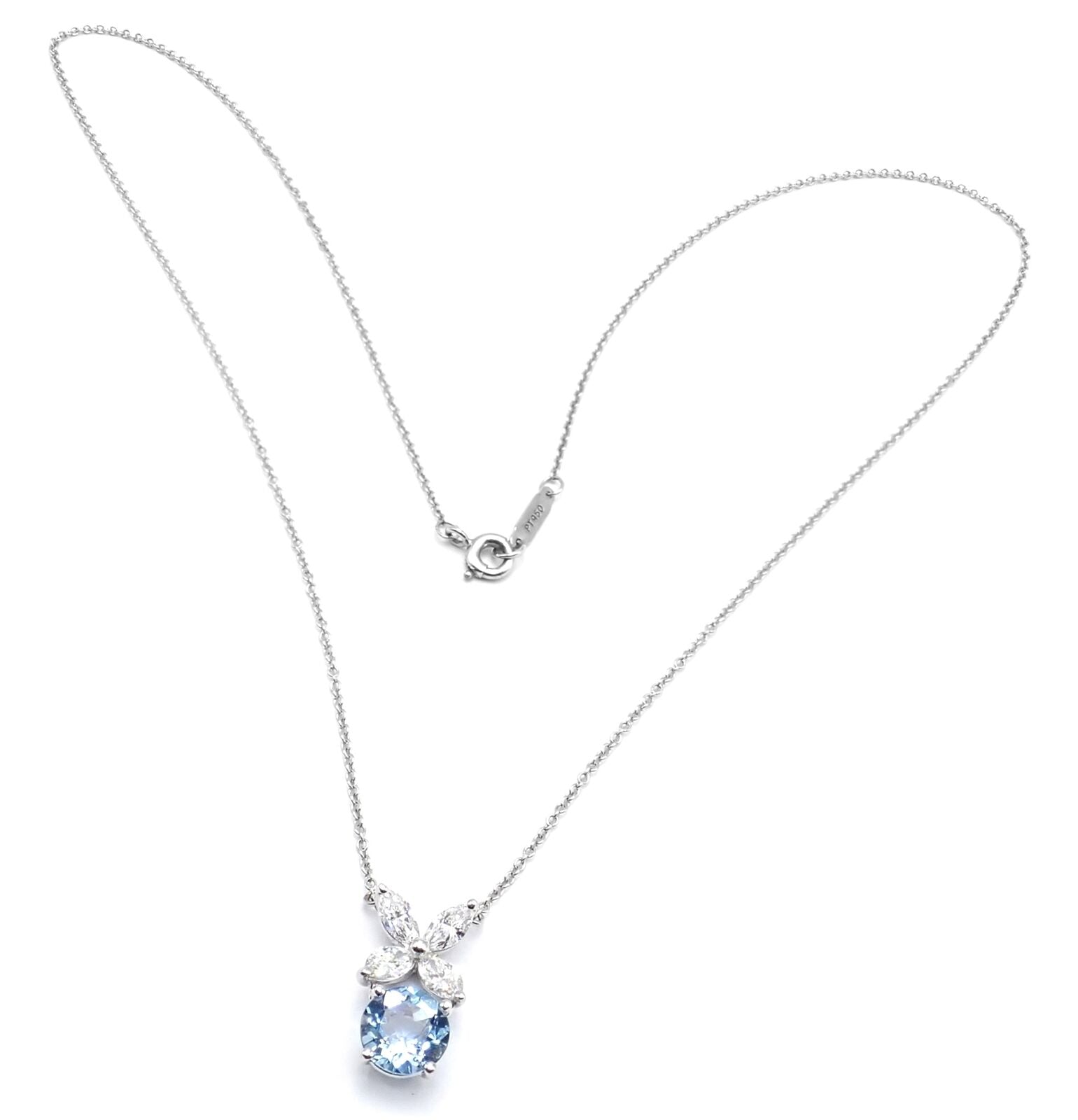 Authentic! Tiffany & Co Victoria Platinum Diamond Aquamarine Pendant Necklace | Fortrove