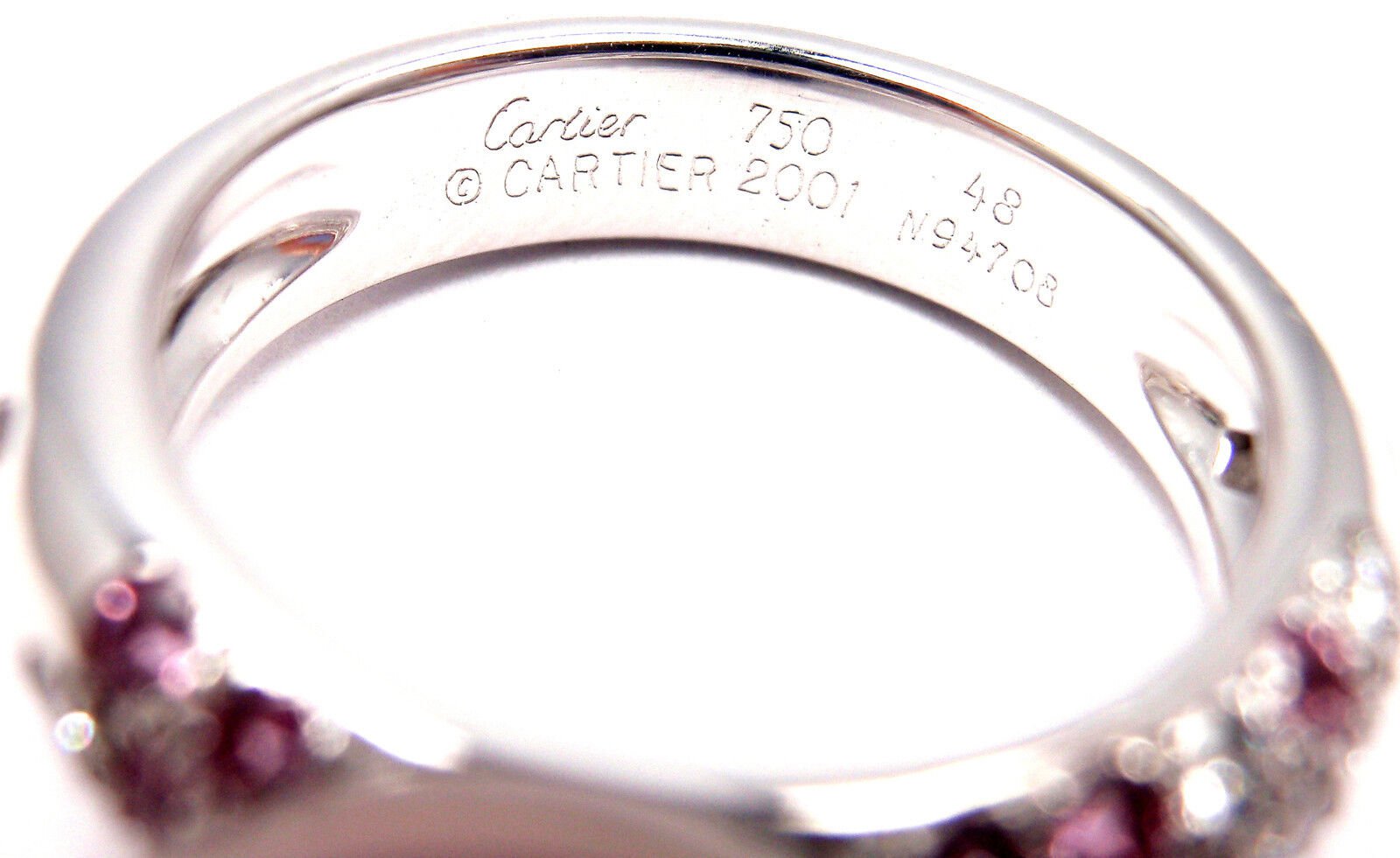 Authentic! Cartier 18K White Gold Tahitian Pearl Diamond Pink Sapphire Ring | Fortrove