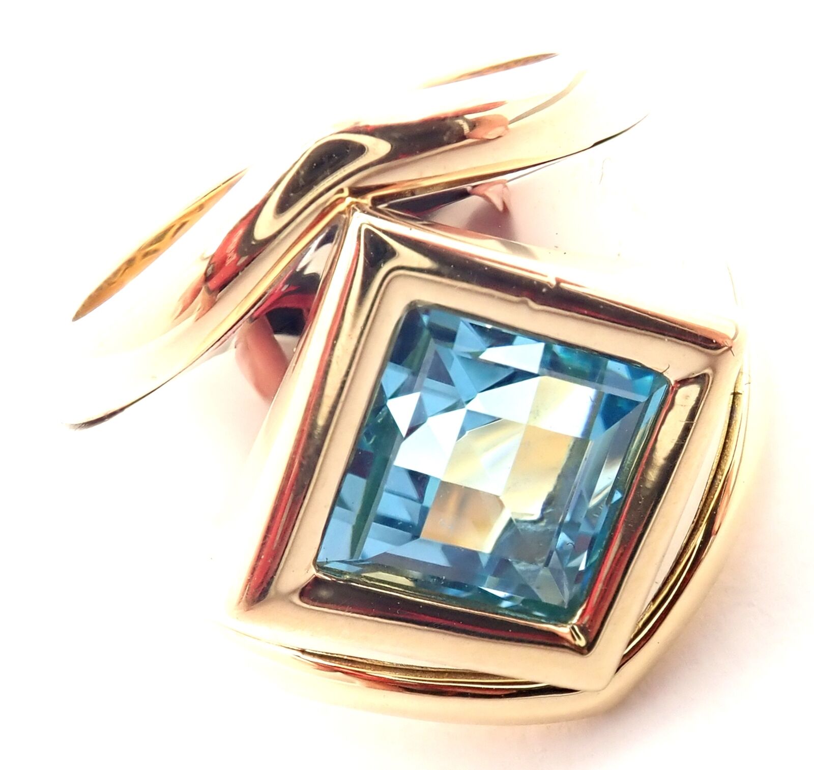 Authentic! Marina B 18k Yellow And White Gold Large Blue Topaz Ring | Fortrove