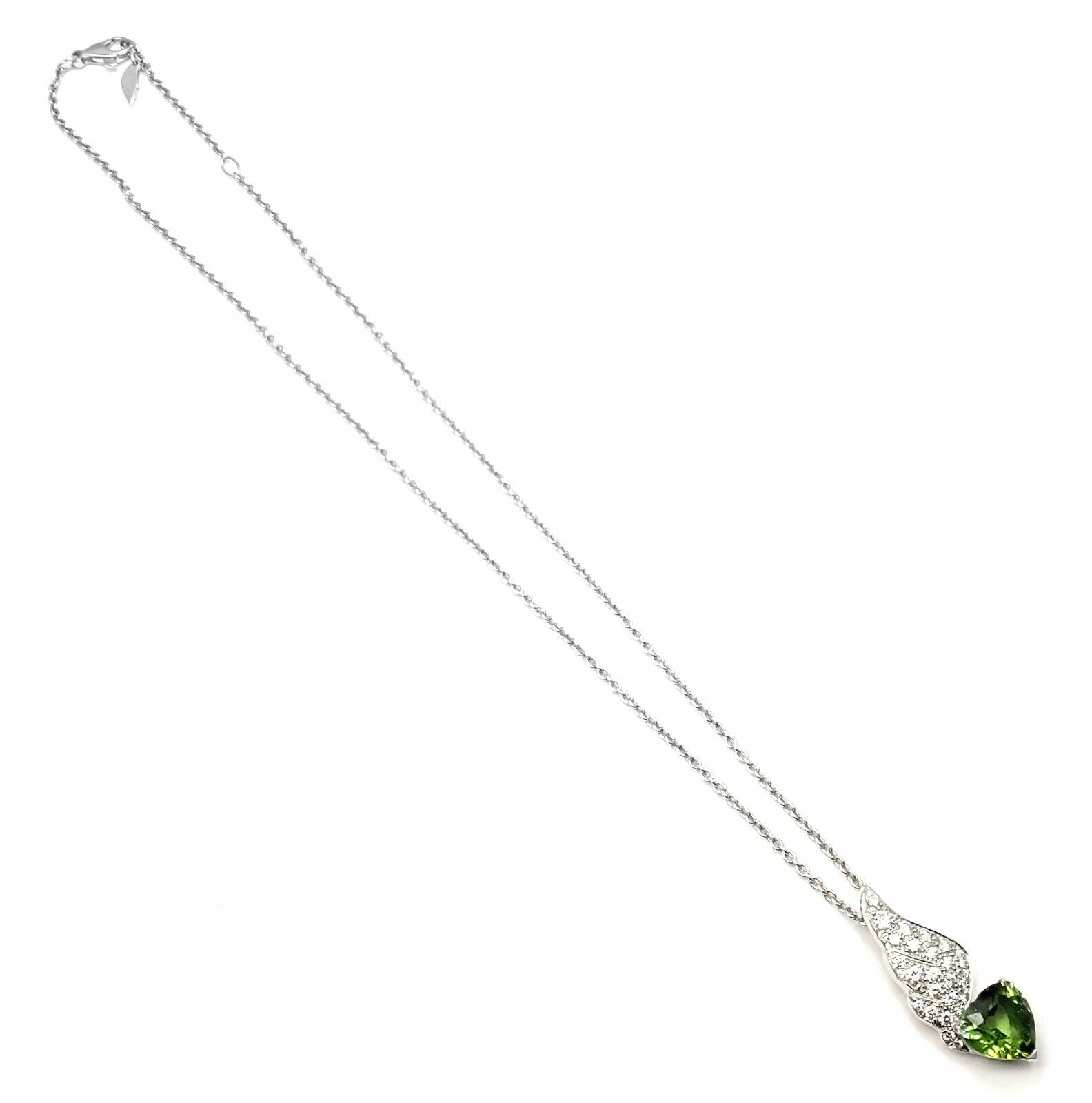 Rare! Authentic Piaget 18k White Gold Diamond Peridot Heart Pendant Necklace | Fortrove