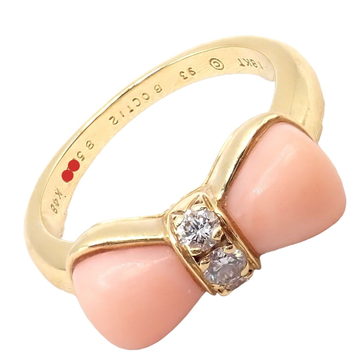 Rare! Authentic Van Cleef & Arpels 18k Yellow Gold Coral Diamond Bow Ring sz 5 | Fortrove