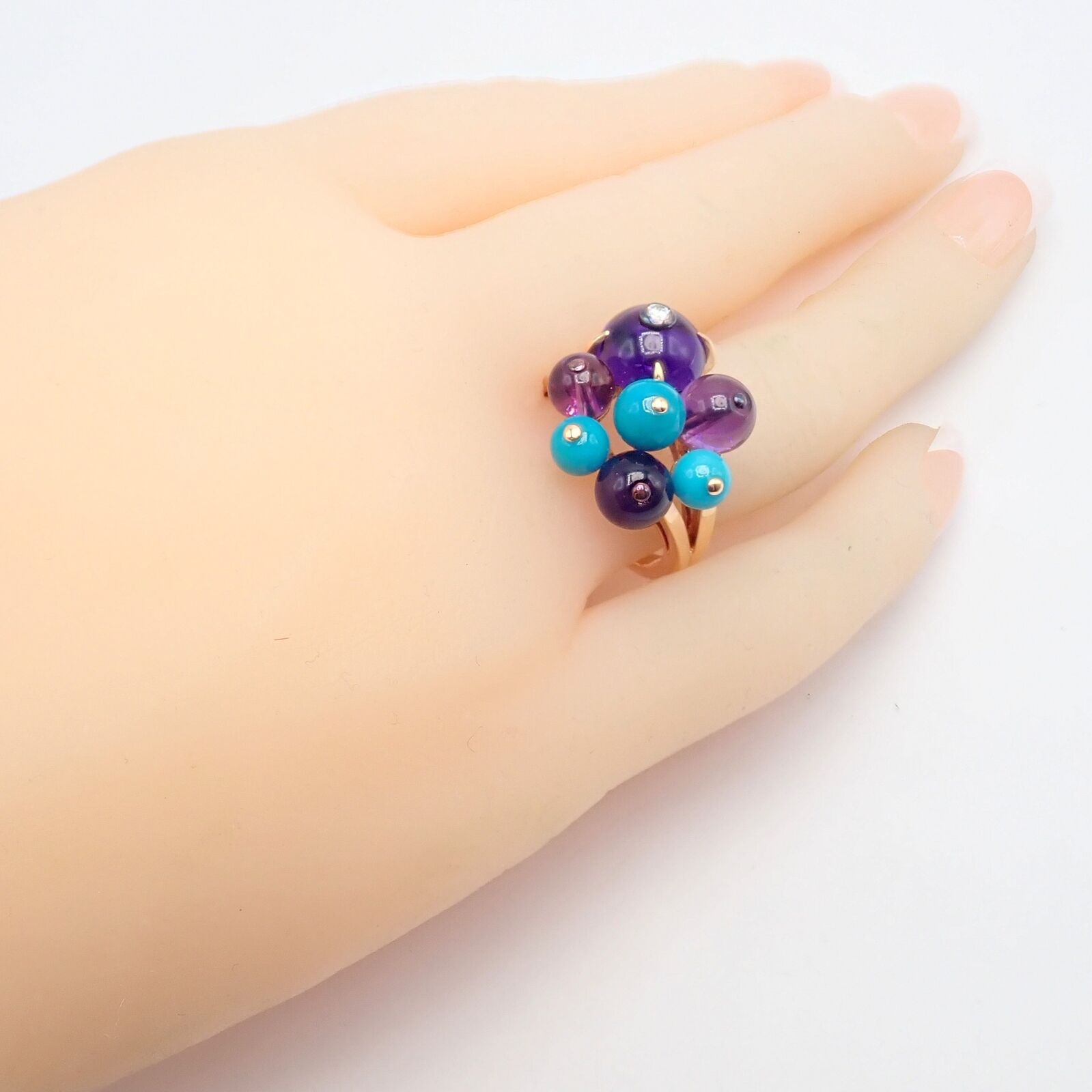 Rare! Authentic Cartier 18k Rose Gold Turquoise Diamond Delices De Goa Ring | Fortrove