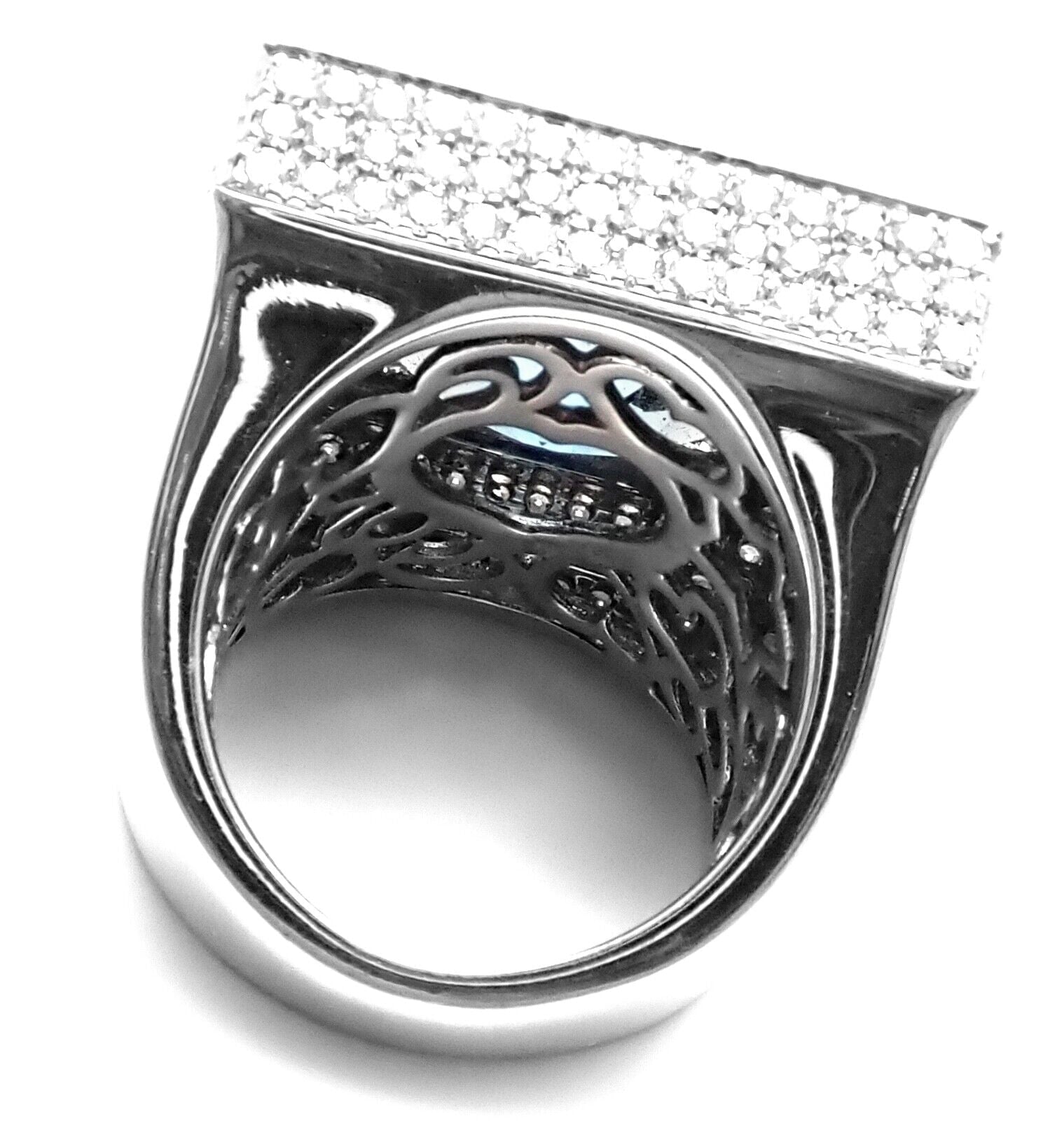 Authentic! Pasquale Bruni 18k White Gold Diamond London Blue Topaz Large Ring | Fortrove