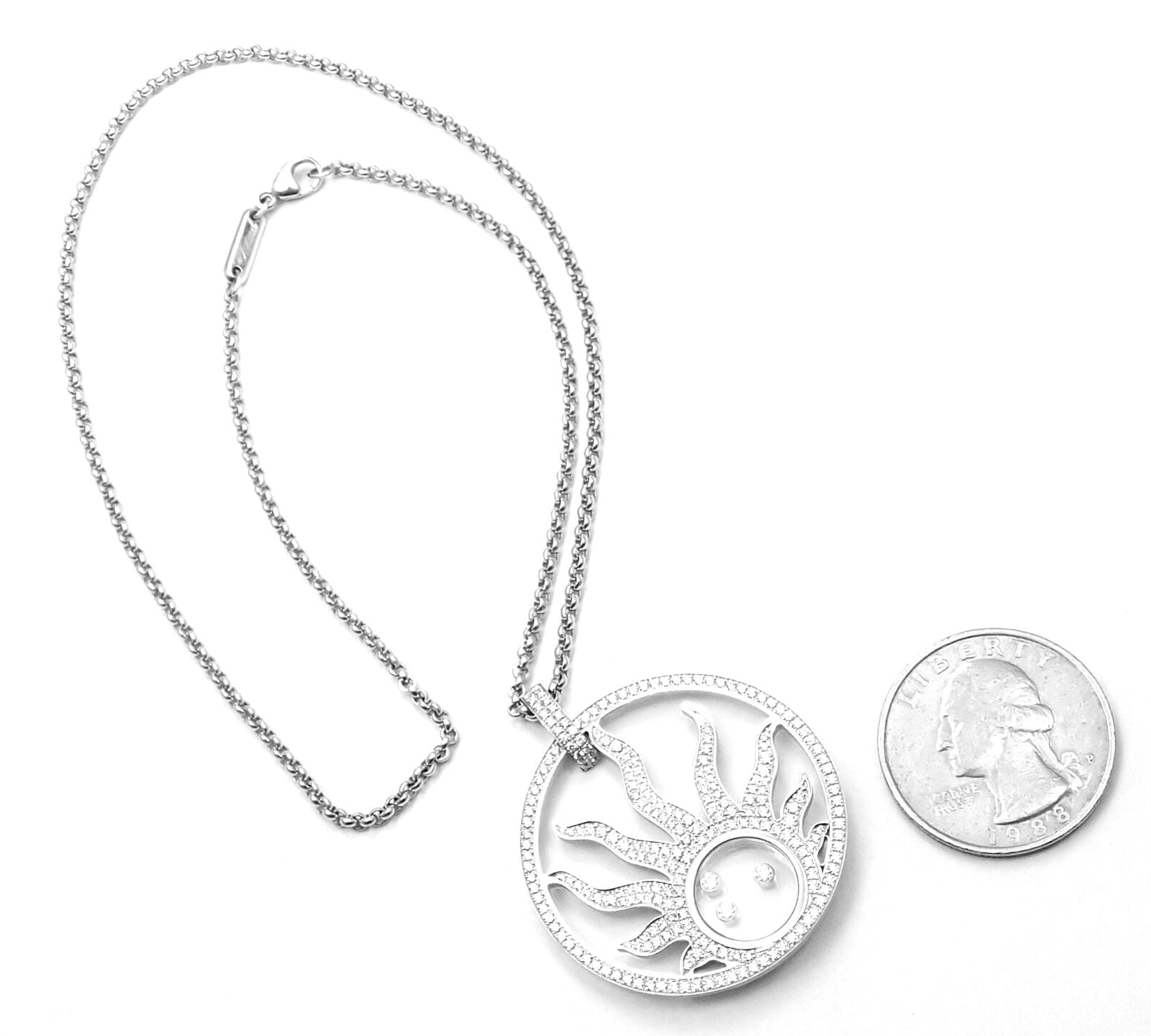 Authentic! Chopard Happy Diamond Sun 18K White Gold Pendant Necklace | Fortrove