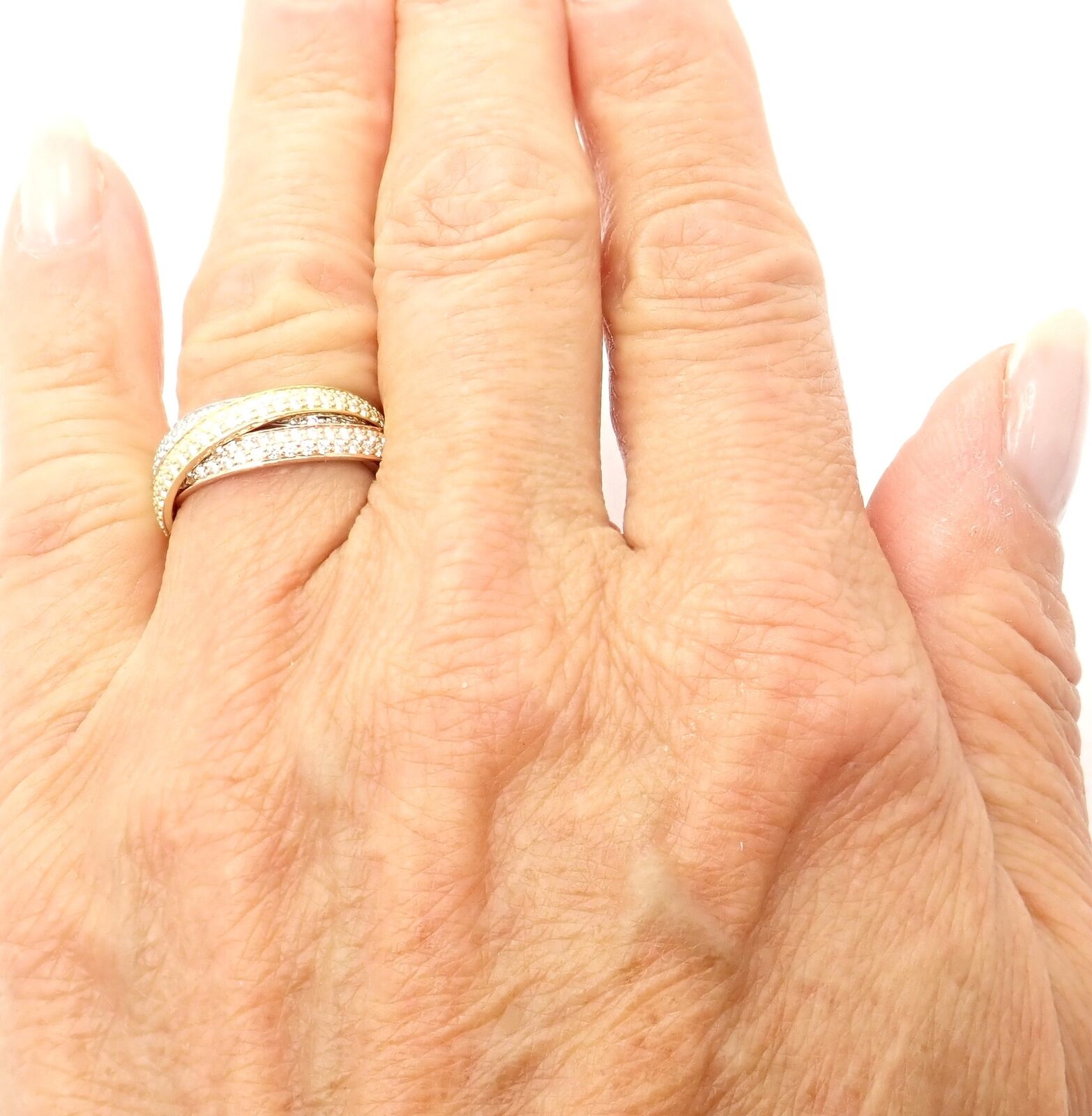 Authentic! Cartier Trinity 18k Gold Diamond Small Model Band Ring Size 51 Cert | Fortrove