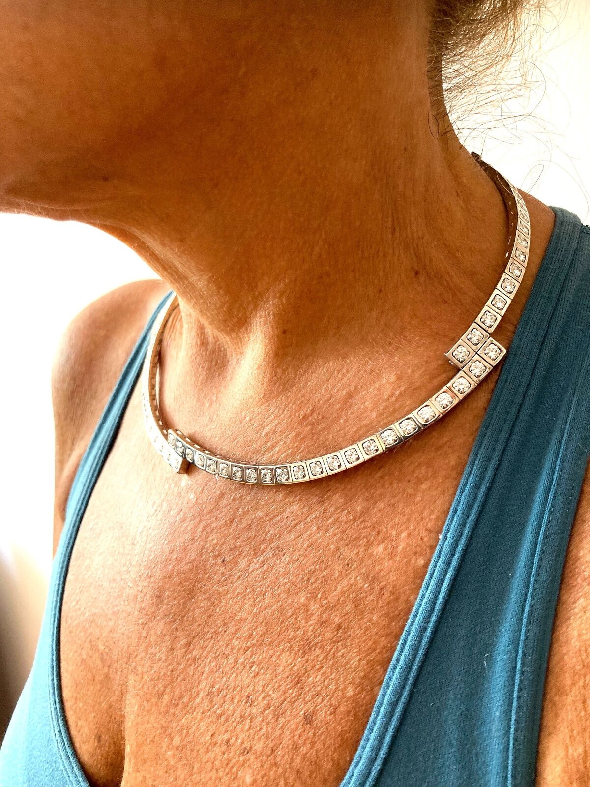 Rare! Authentic Cartier Tectonique 18k White Gold Diamond Tennis Necklace | Fortrove