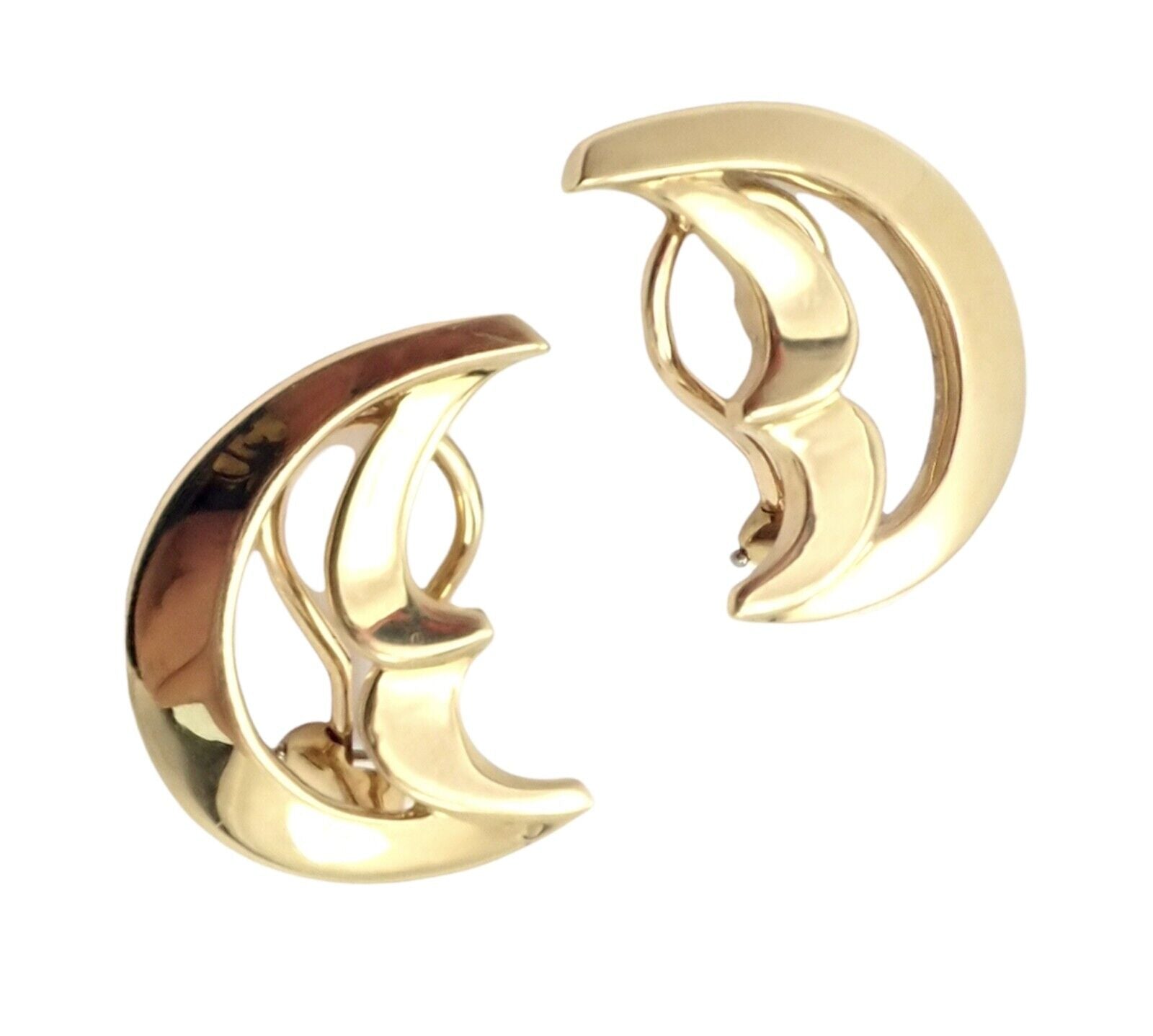 Authentic! Tiffany & Co Picasso 18k Yellow Gold Crescent Moon Large Earrings | Fortrove