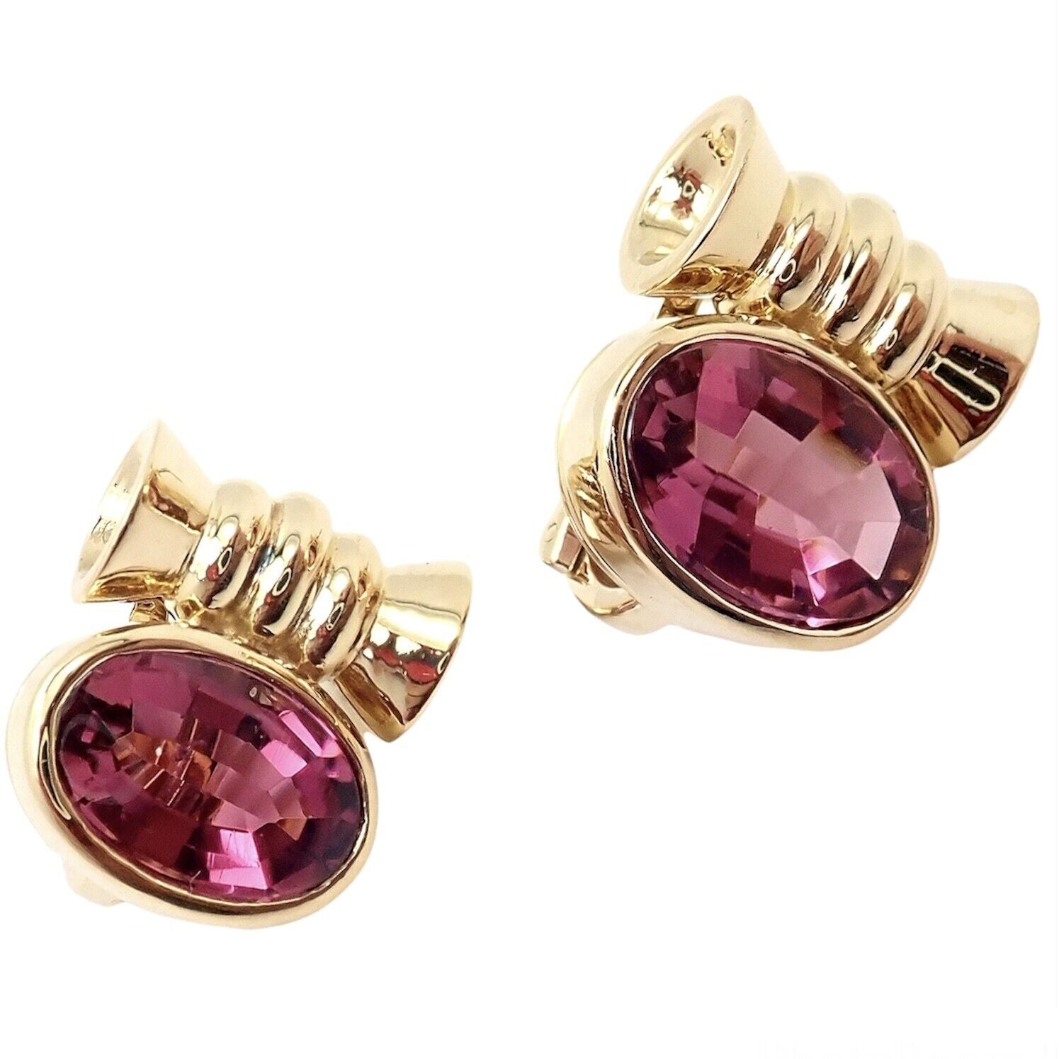 Vintage Bulgari Bvlgari 18k Yellow Gold Pink Tourmaline Earrings | Fortrove