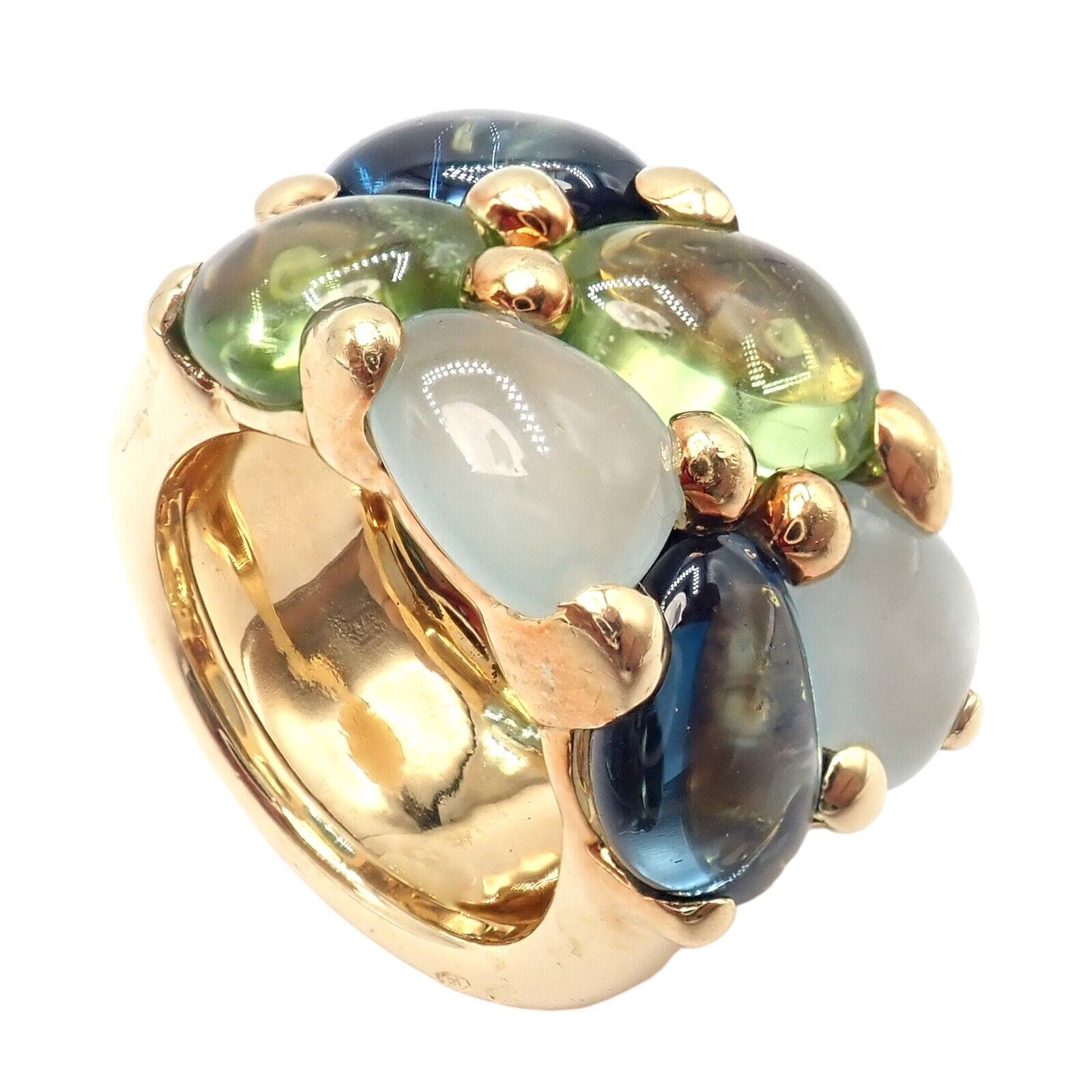 Authentic! Pomellato 18k Yellow Gold Sassi Large Peridot Topaz Aqua Ring sz 6 | Fortrove