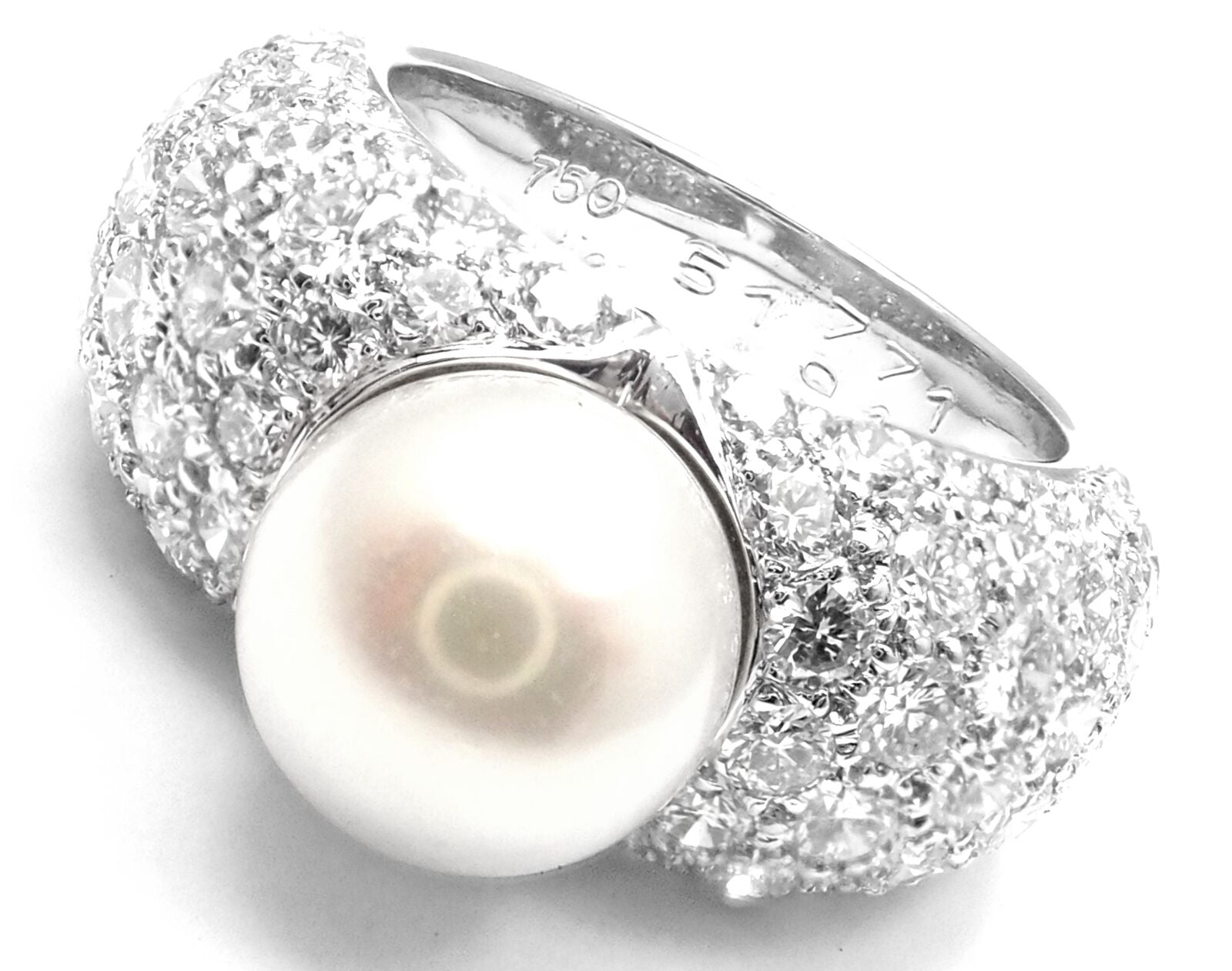 Authentic! Cartier Juliette 18k White Gold Cultured Pearl Diamond Band Ring | Fortrove