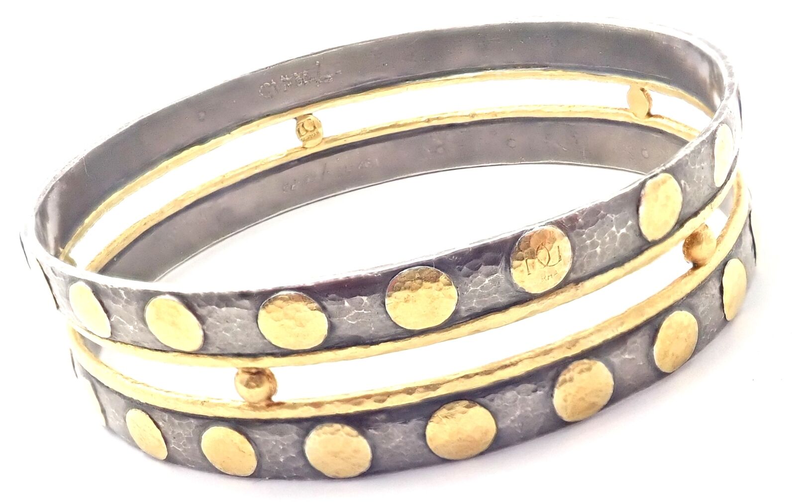 Authentic! Gurhan Deco 24k Yellow Gold Sterling Silver Bangle Bracelet Paper | Fortrove