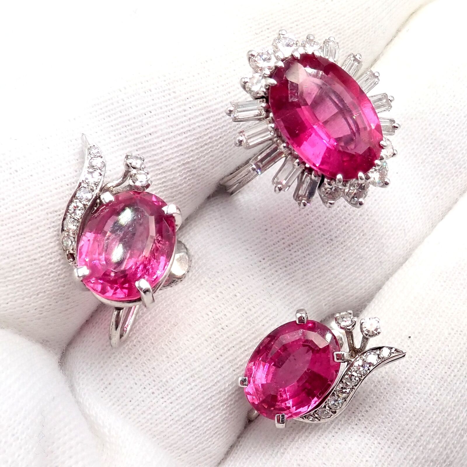 Authentic! H. Stern 18k White Gold Diamond Pink Tourmaline Ring + Earrings Set | Fortrove
