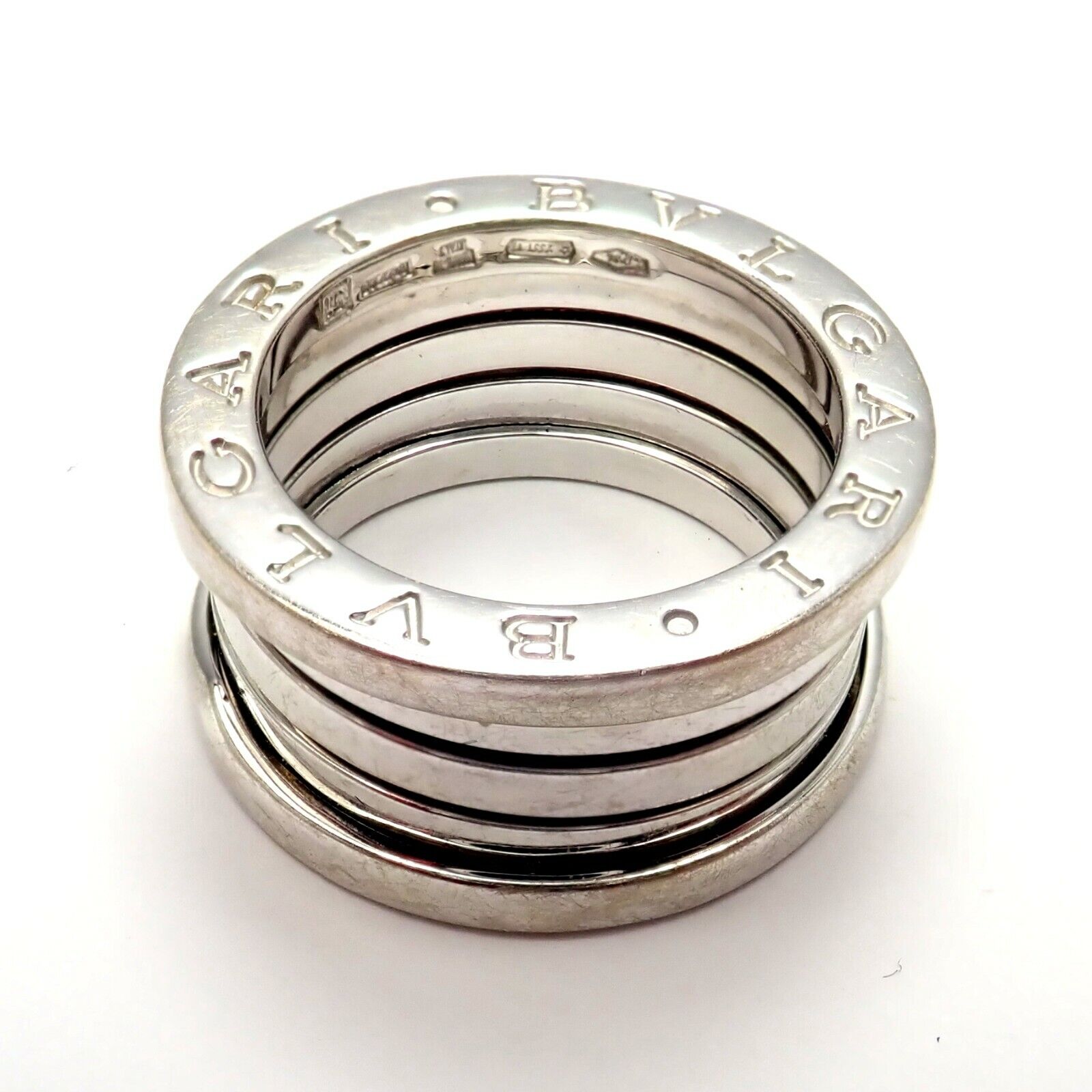 Bulgari 18k White Gold 4 Row B Zero Band Ring Sz us 51 eu 5.75 | Fortrove