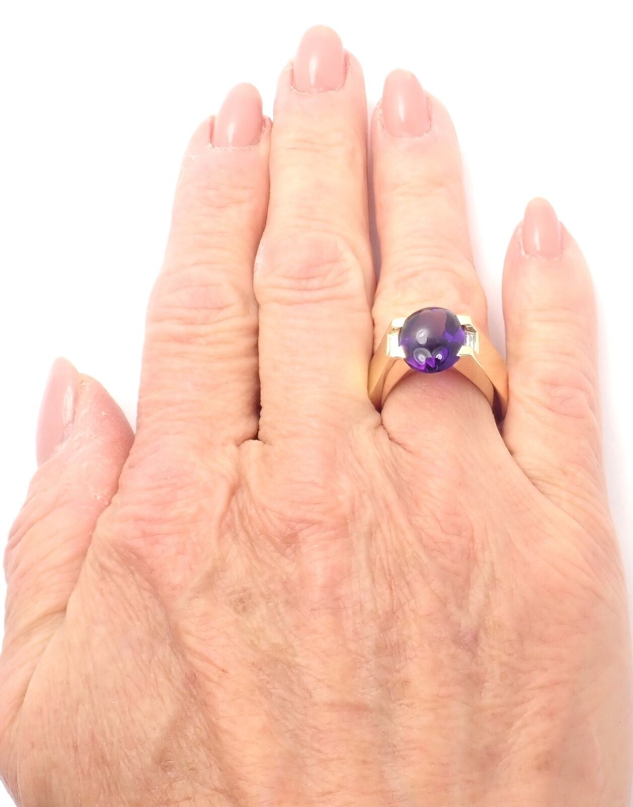 Authentic! Cartier Tankissi 18k Yellow Gold Diamond Large Amethyst Ring Paper | Fortrove