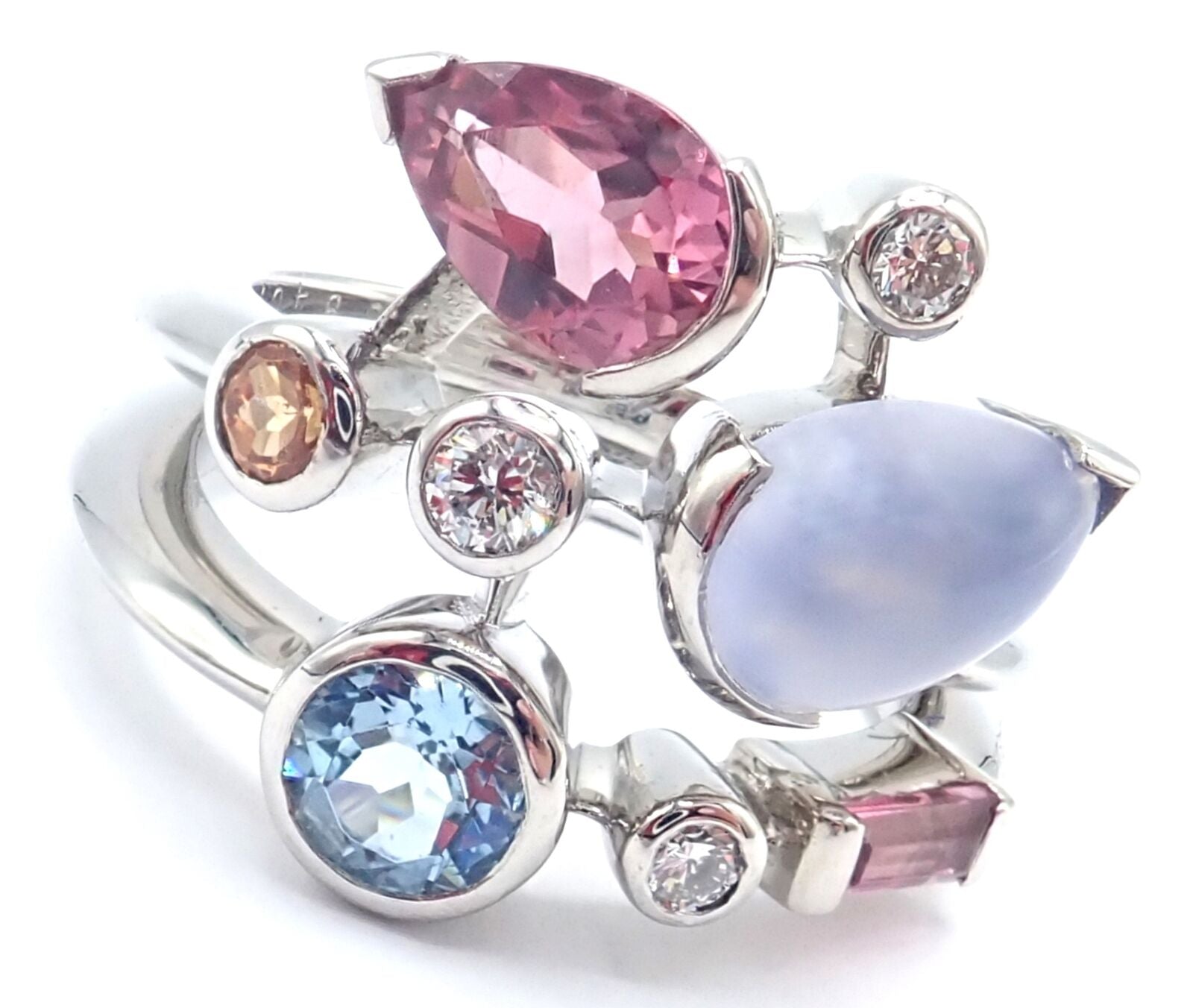 Authentic! Cartier Meli Melo Platinum Chalcedony Tourmaline Garnet Diamond Ring | Fortrove