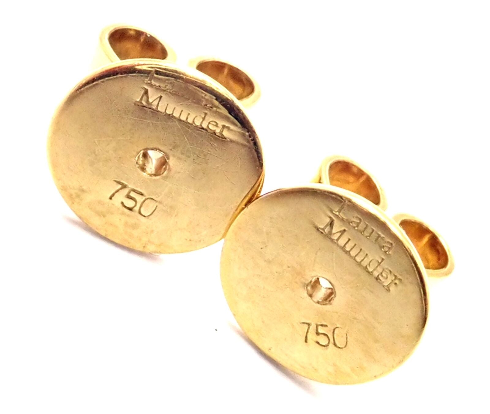 Rare! Authentic Laura Munder 18k Yellow Gold Diamond Pink Sapphire Earrings | Fortrove