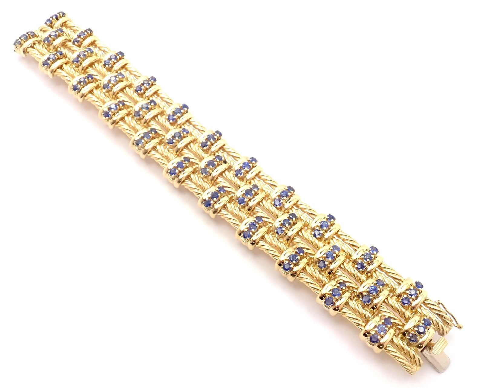 Tiffany & Co. Jewelry & Watches:Fine Jewelry:Bracelets & Charms Authentic Tiffany & Co 18k Yellow Gold Sapphire Twisted Rope Link Bracelet Paper