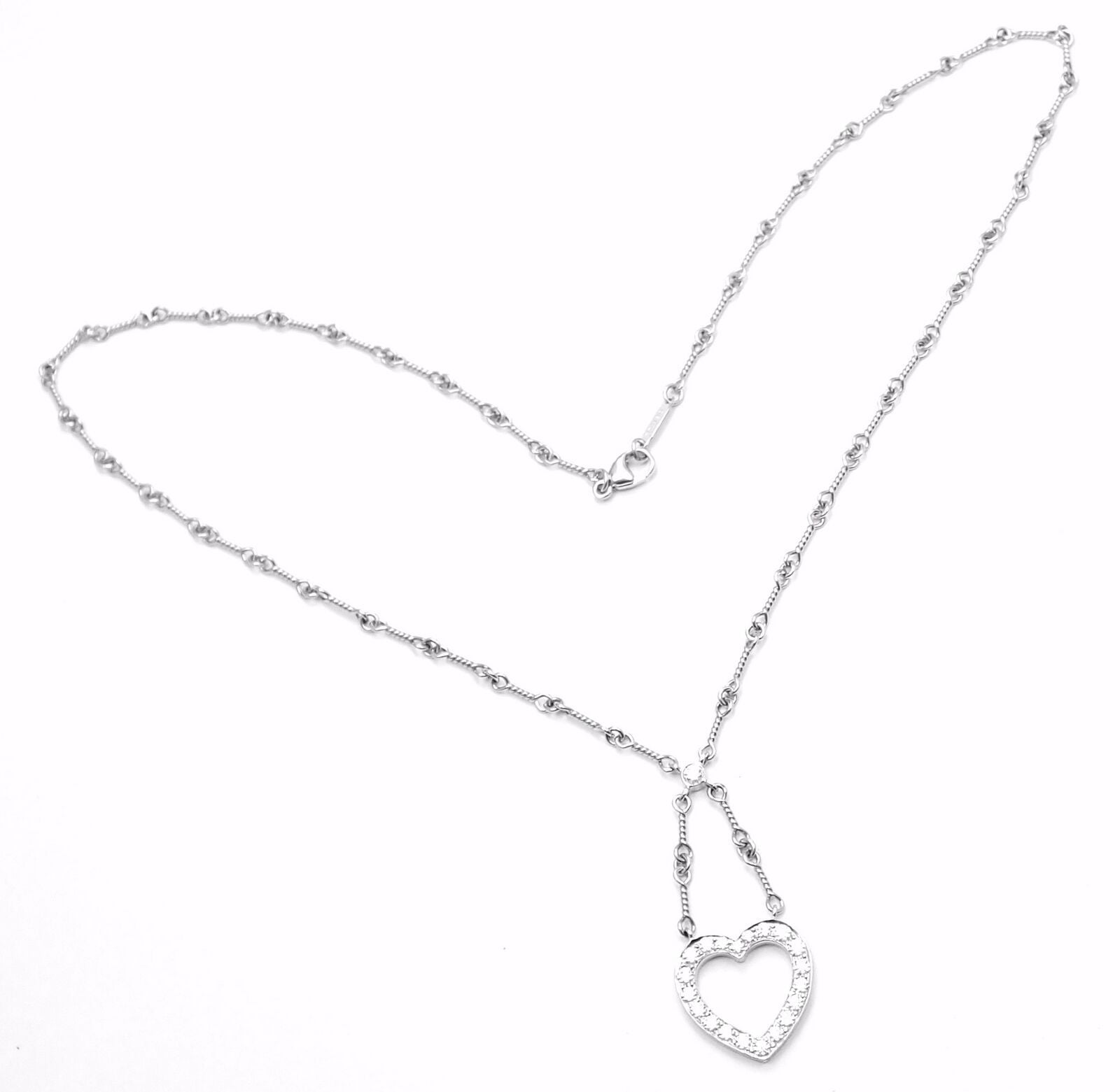 Authentic! Tiffany & Co Platinum Diamond Open Heart Pendant Necklace | Fortrove