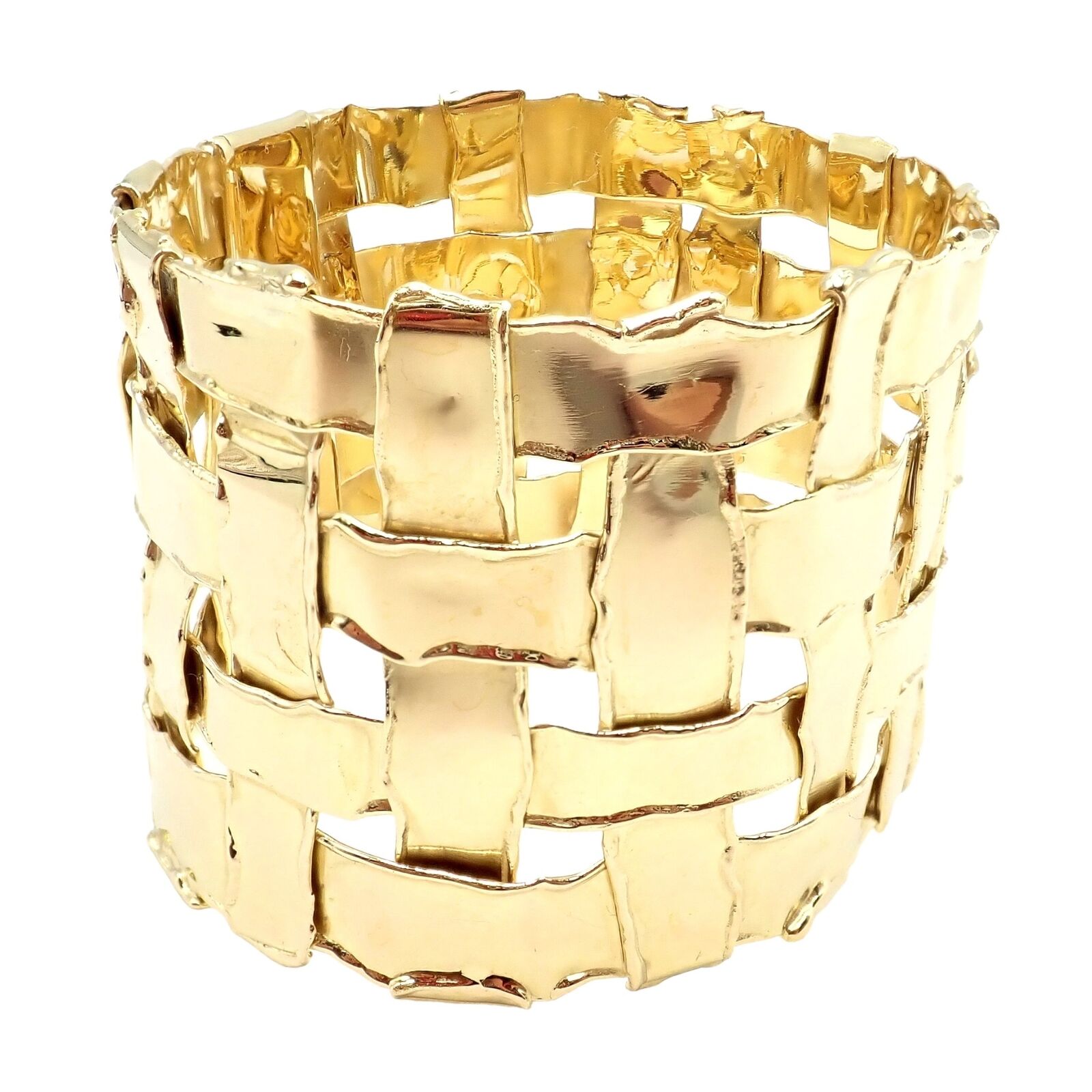 Authentic! Vintage Tiffany & Co 18k Yellow Gold Basket Weave Wide Bracelet | Fortrove
