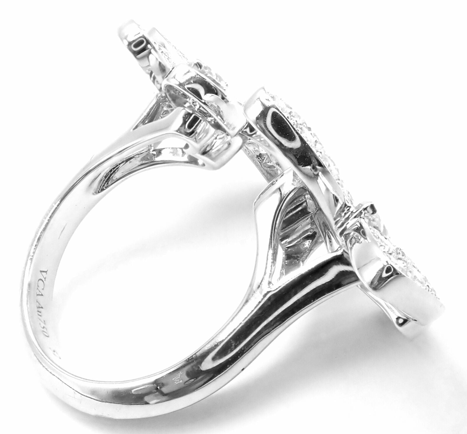 Van Cleef & Arpels 18k White Gold Diamond Two Butterfly Between Finger Ring | Fortrove