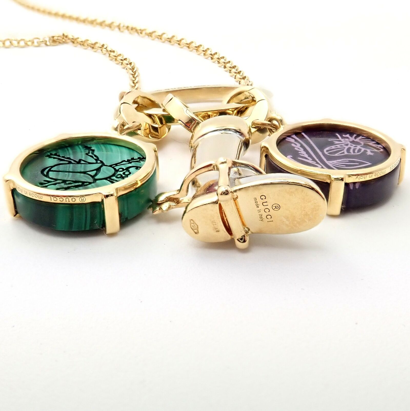 Rare! Authentic Gucci 18k Yellow White Gold Riding Boot + Beetle Charm Necklace | Fortrove