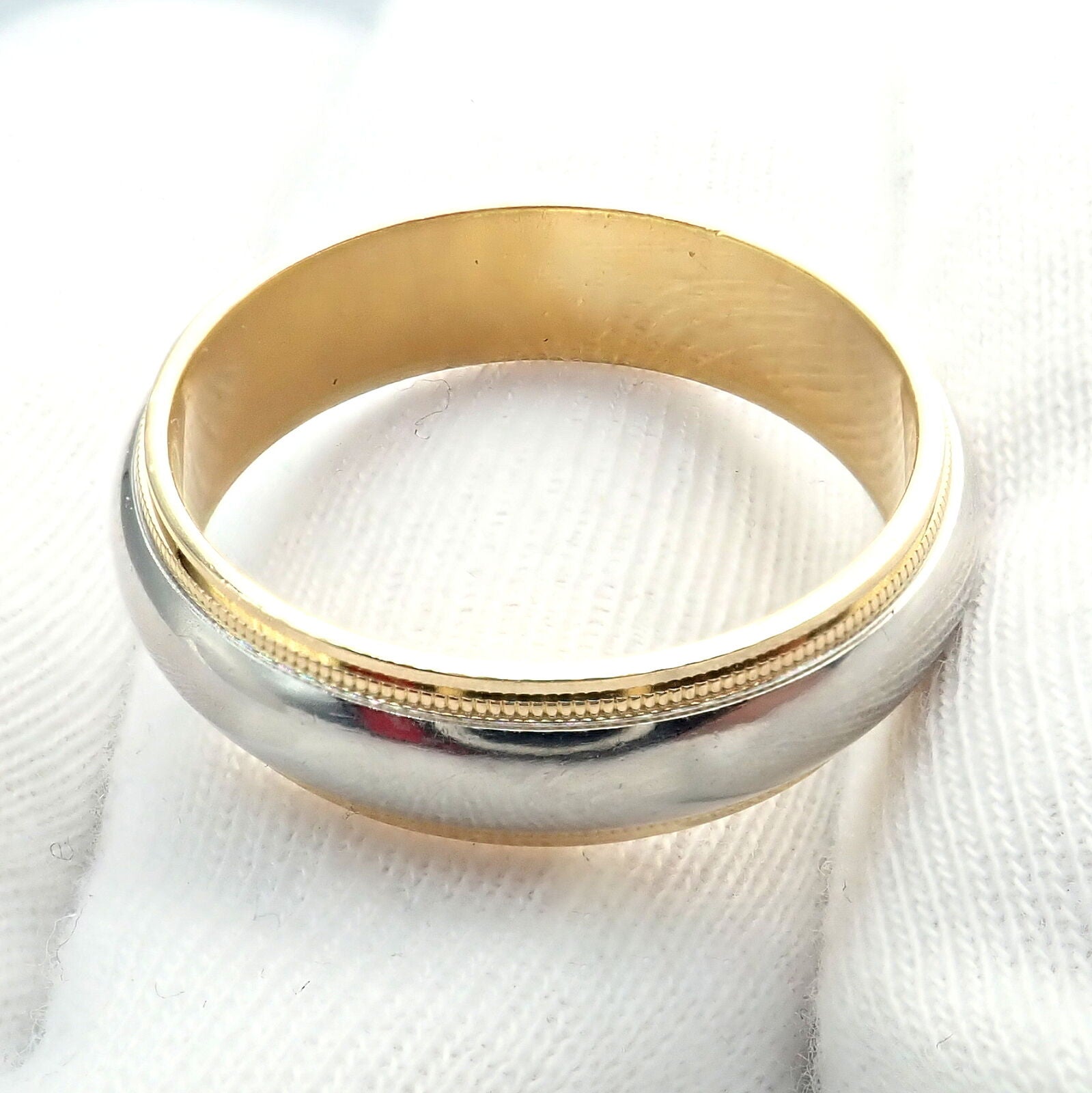 Tiffany & Co. 18k Yellow Gold Platinum 6mm Band Classic Milgrain Ring Sz 10 | Fortrove