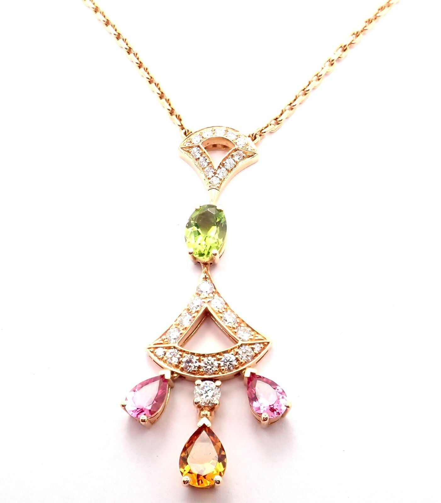 Bulgari Jewelry & Watches:Fine Jewelry:Necklaces & Pendants Authentic Bvlgari Bulgari Diva Dream 18k Rose Gold Diamond Peridot Necklace Cert