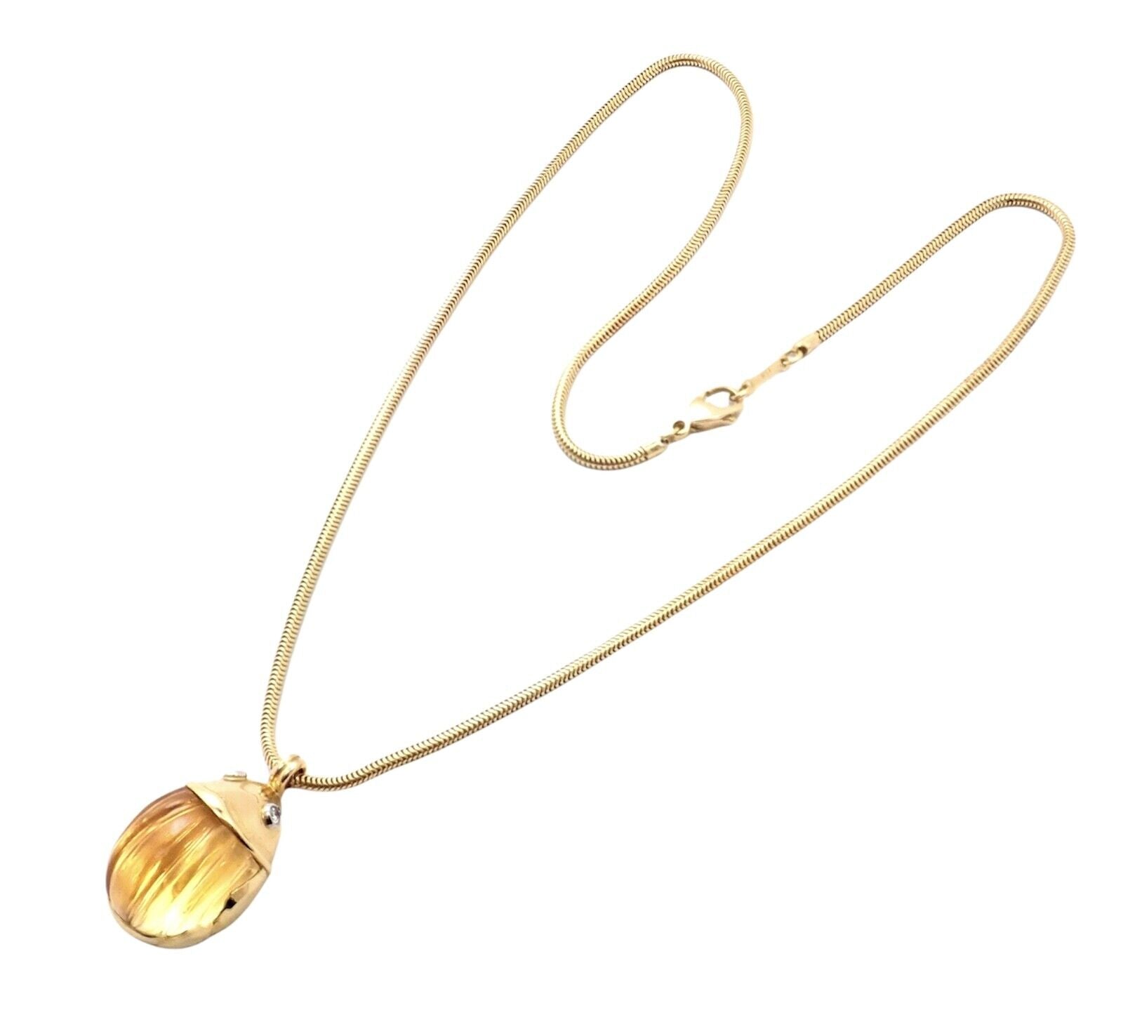 Rare Tiffany & Co Platinum 18k Gold Carved Citrine Diamond Scarab Necklace | Fortrove