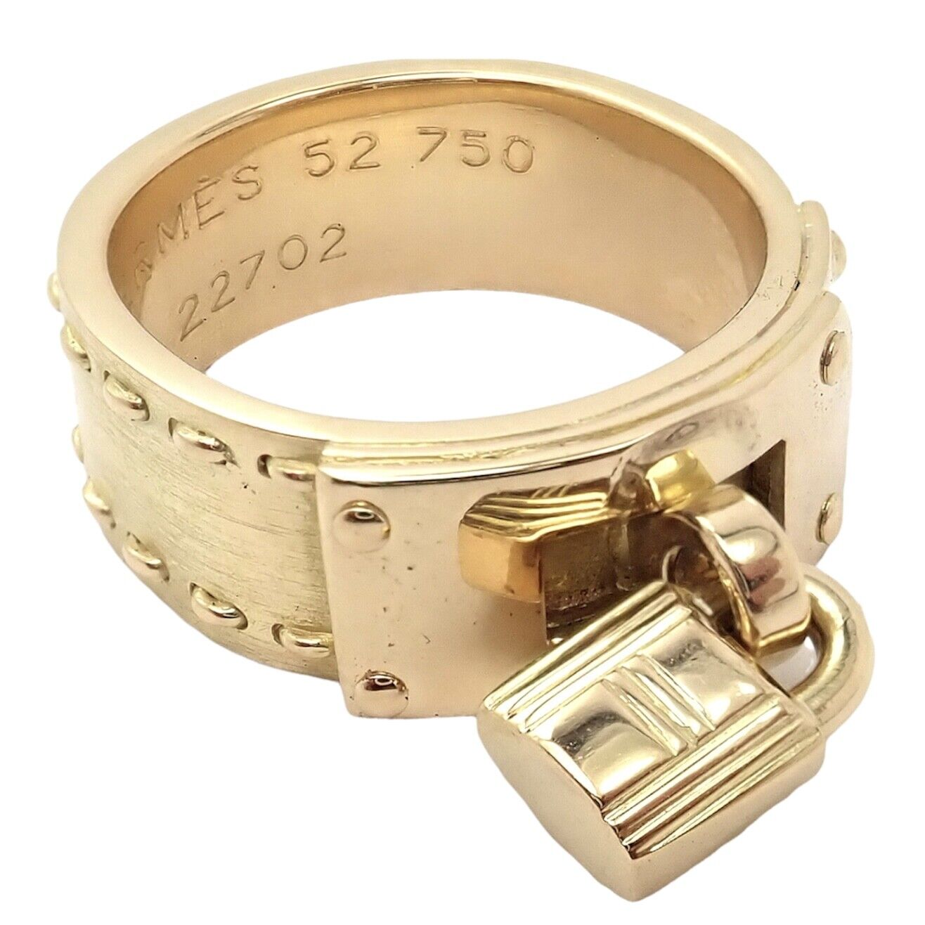 Rare! Authentic Vintage Hermes 18k Yellow Gold "H" Lock Band Ring Size 52 | Fortrove