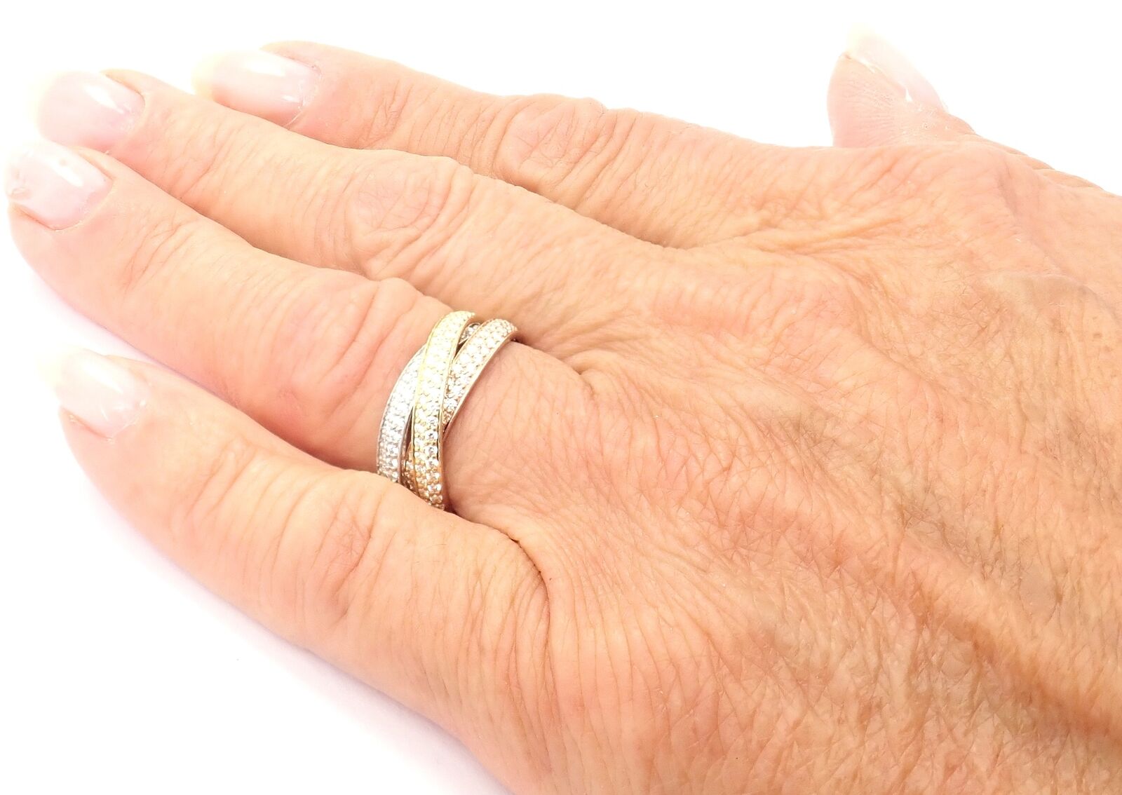 Authentic! Cartier Trinity 18k Gold Diamond Small Model Band Ring Size 51 Cert | Fortrove