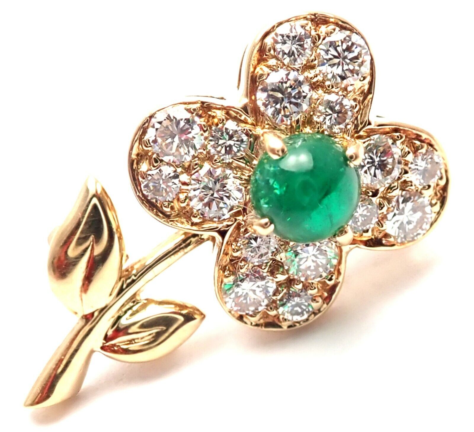 Van Cleef & Arpels Jewelry & Watches:Fine Jewelry:Brooches & Pins Authentic! Van Cleef & Arpels 18k Yellow Gold Diamond Emerald Flower Pin Brooch