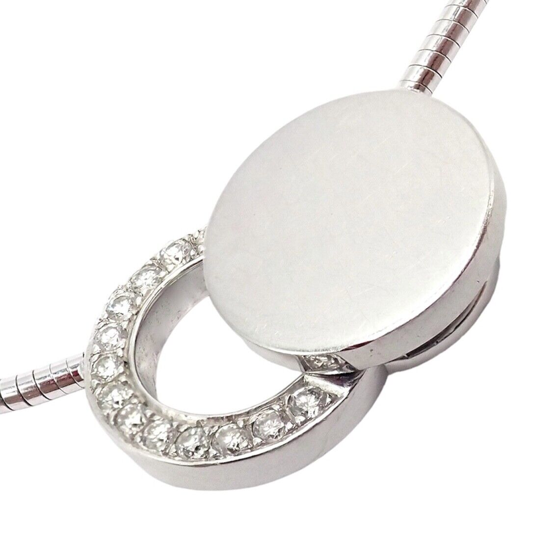 Rare! Authentic Modernist Dinh Van 18k White Gold Diamond Ombre De Lune Necklace | Fortrove