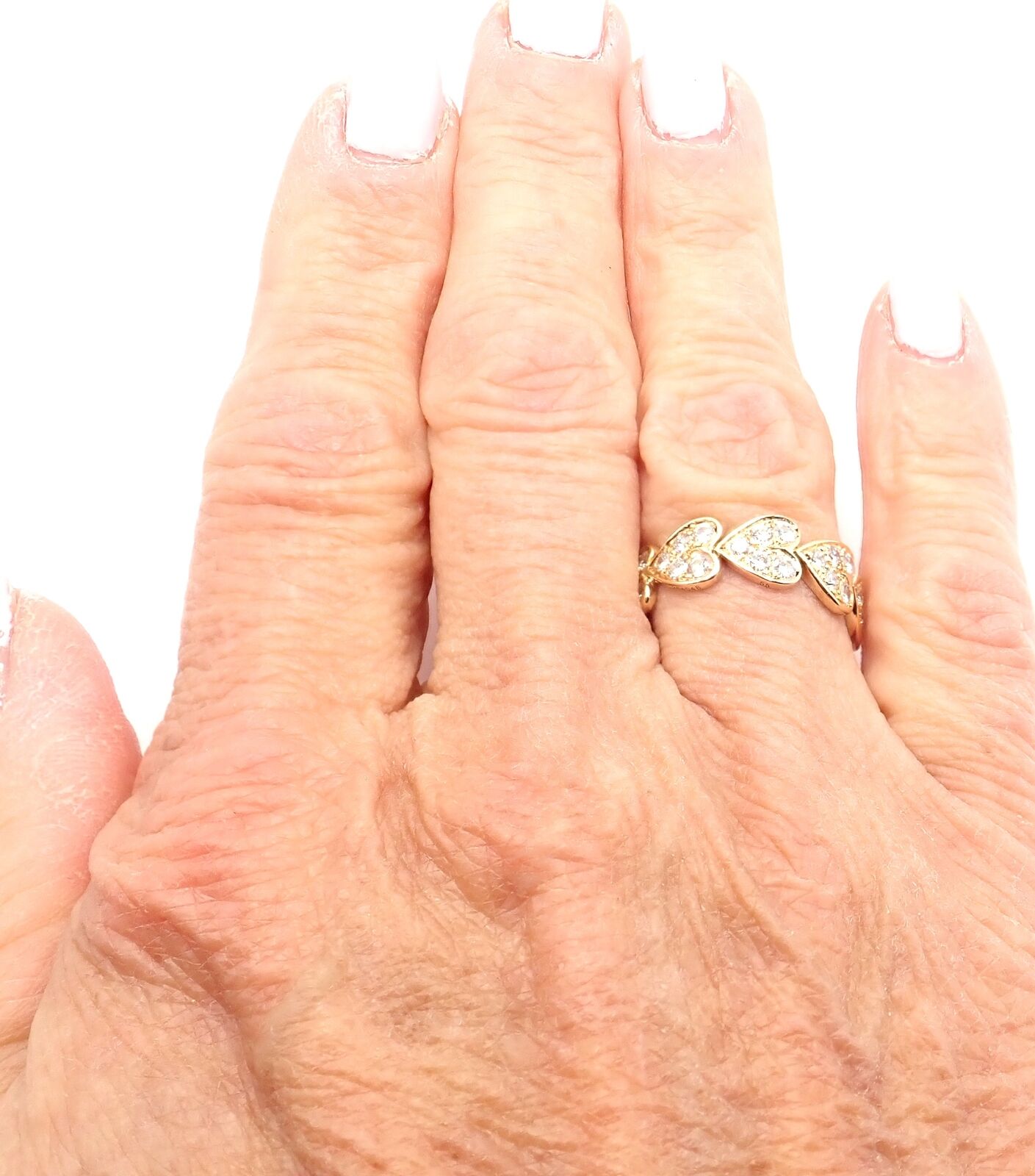 Authentic! Cartier 18k Yellow Gold Diamond Heart Eternity Band Ring Size 7.25 | Fortrove