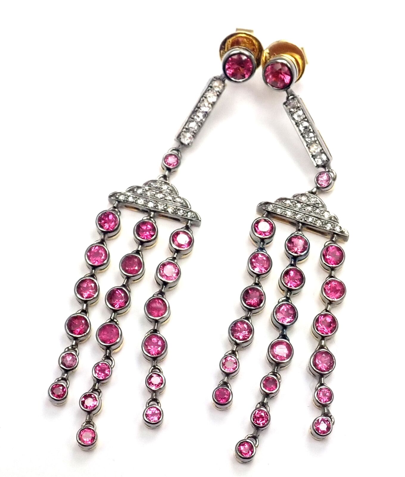Rare! Authentic Laura Munder 18k Yellow Gold Diamond Pink Sapphire Earrings | Fortrove