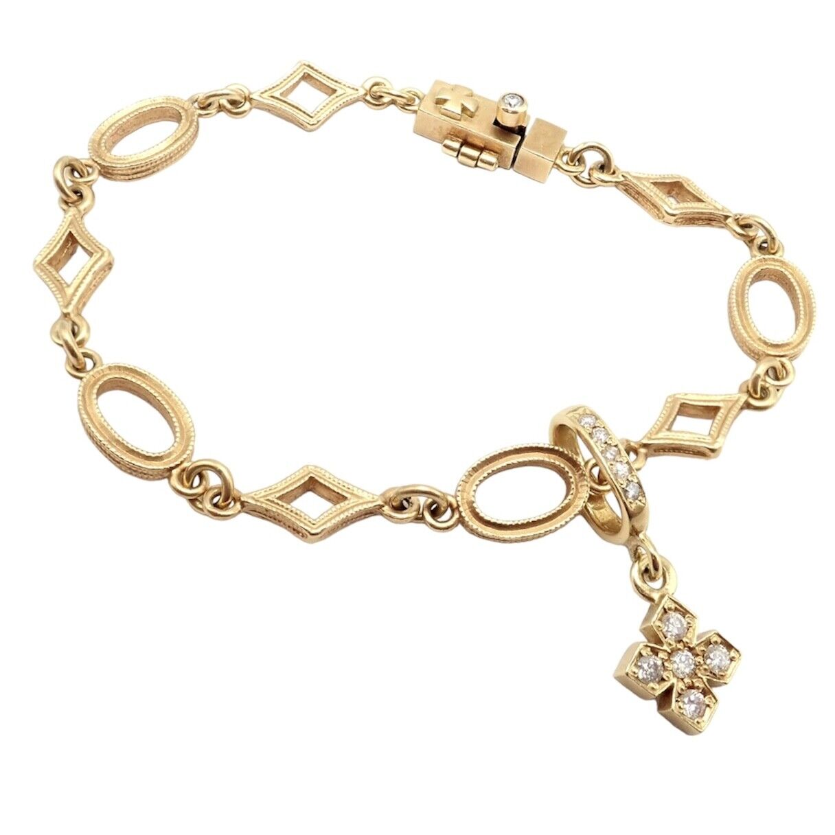 Rare Loree Rodkin 18k Yellow Gold Diamond Cross Bracelet