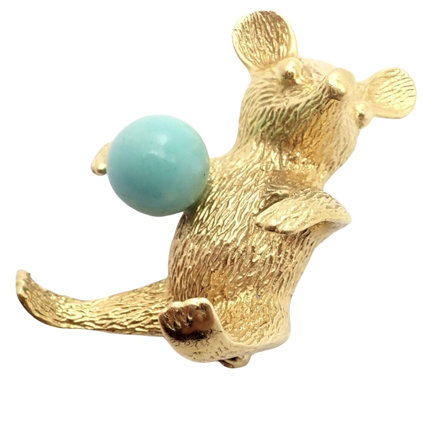 Rare! Authentic Cartier Germany 18k Yellow Gold Turquoise Bear Pin Brooch | Fortrove