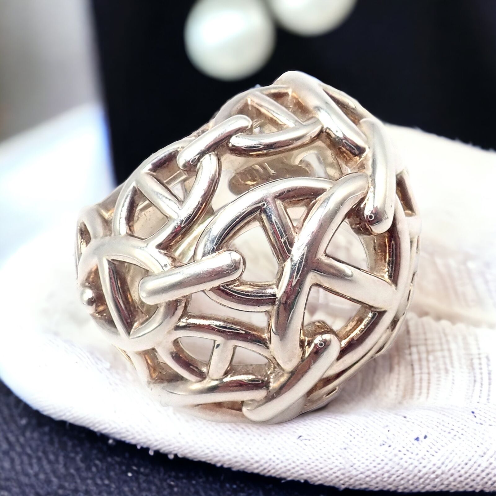 Authentic! Hermes Sterling Silver Large Chaine D'anchre Dome Ring sz 4.5 | Fortrove