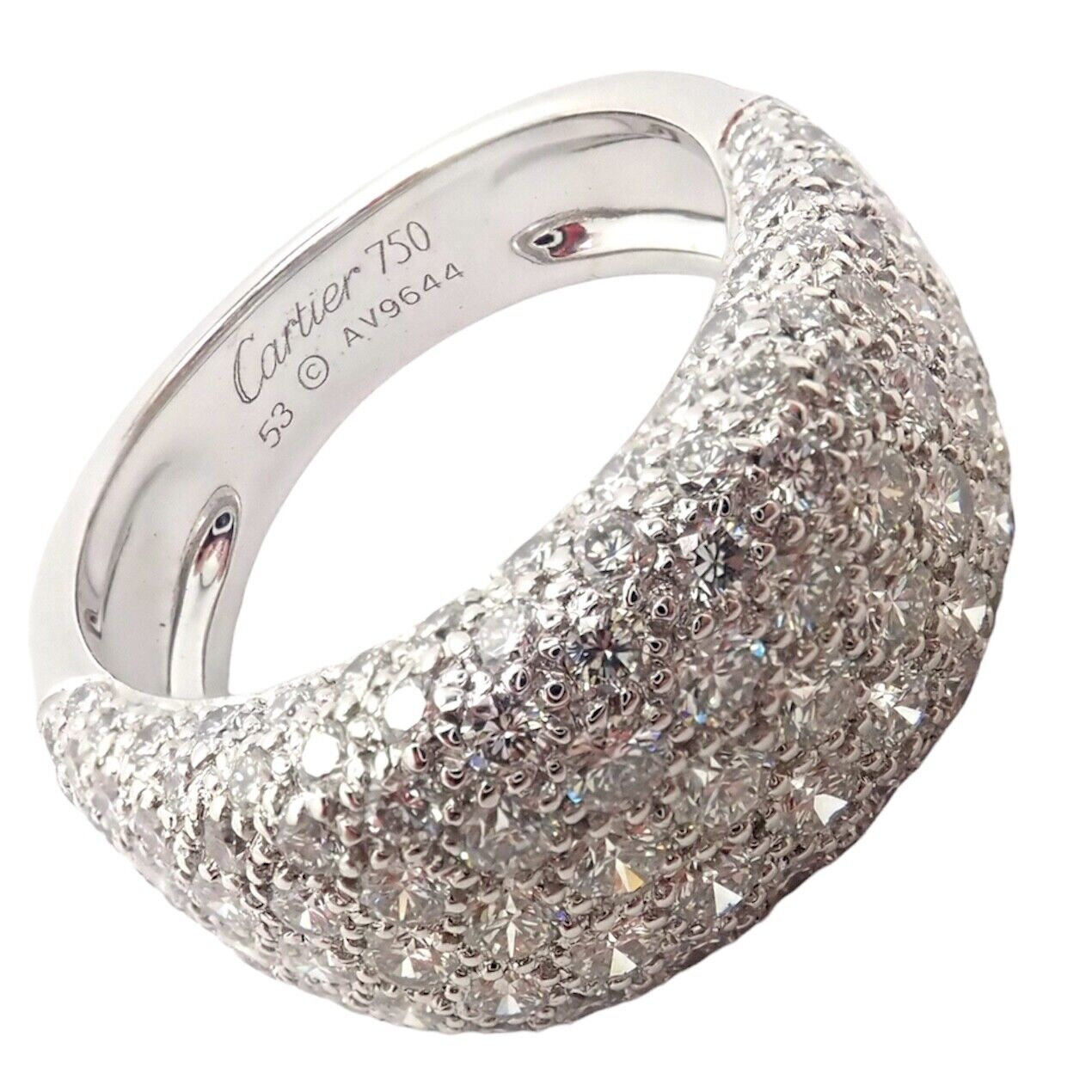 Authentic Cartier 18k White Gold Diamond Band Ring Size 53 US 6 1/4 | Fortrove